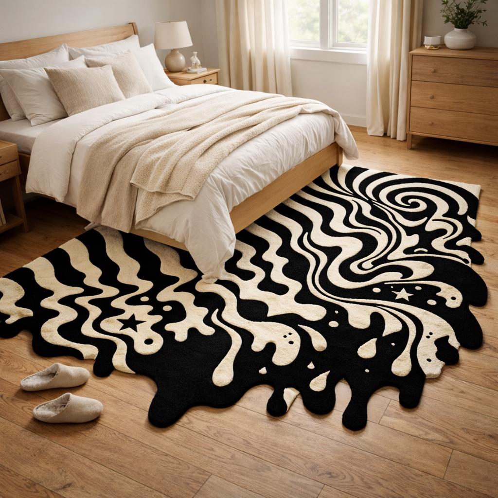 RugverseCreations Melting Wave Hand Tufted Area Rug Black Cream