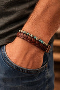 Handmade Leather & Turquoise Blue Bead Bracelet – Rustic Boho Style