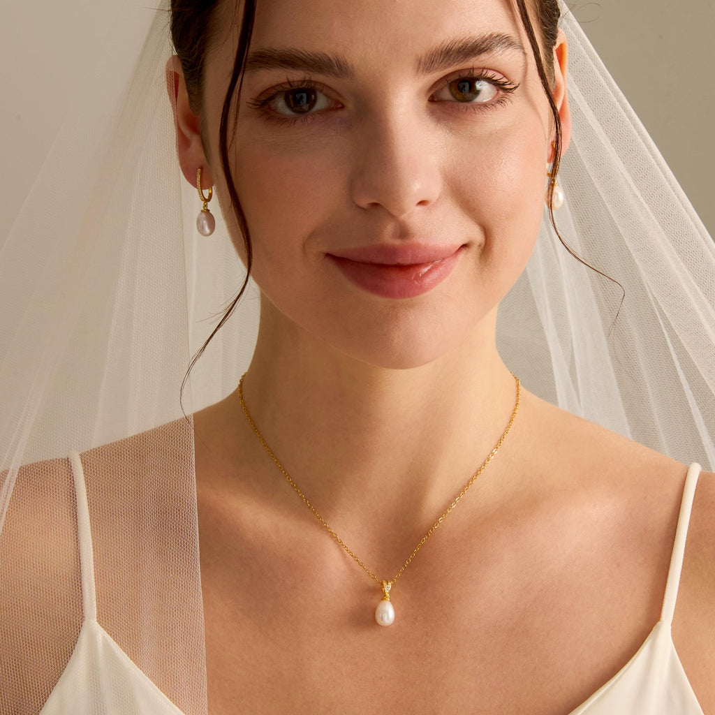 EcloraTreasures Gold Pearl Hoop Earrings with Freshwater Pearl Drop