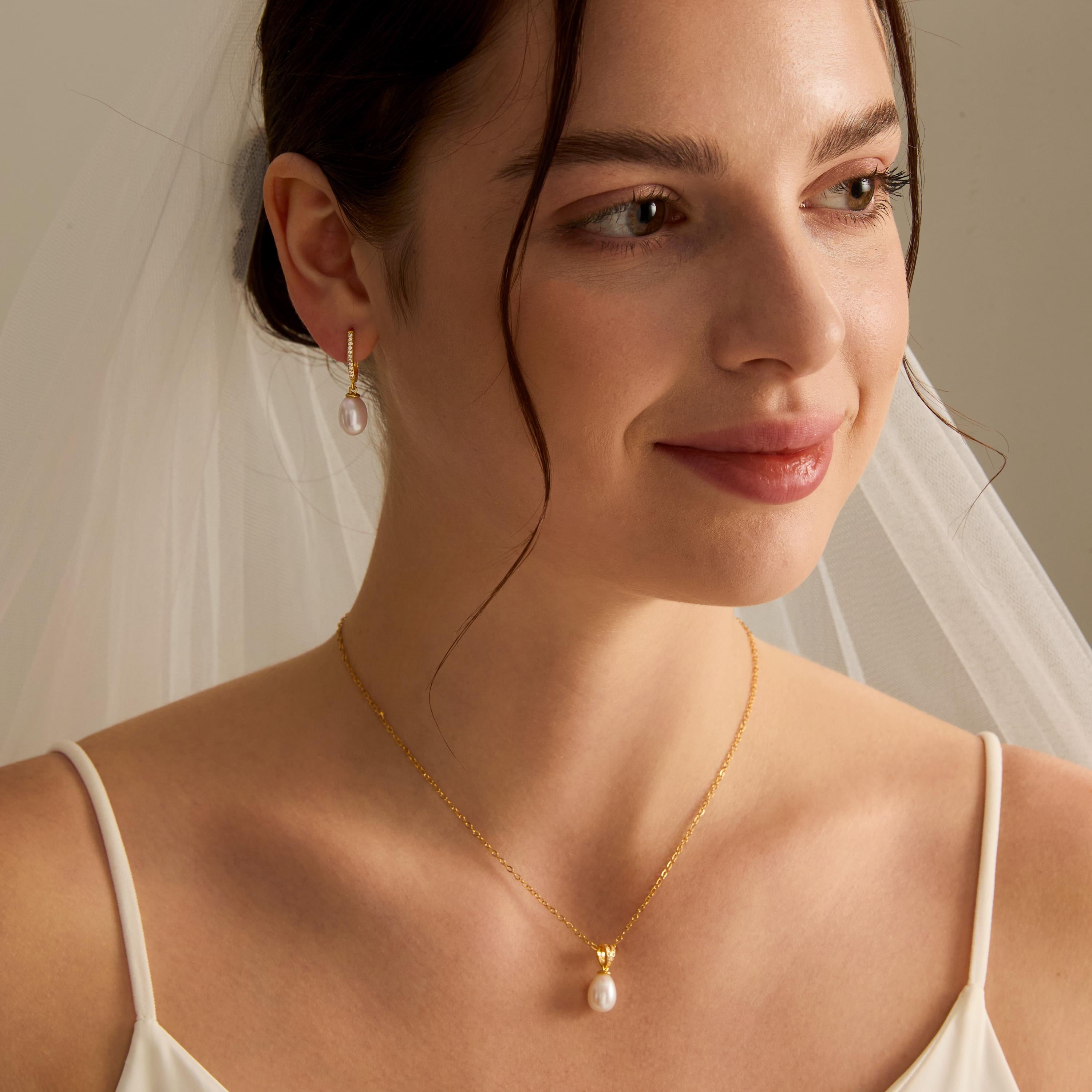 EcloraTreasures Gold Pearl Hoop Earrings with Freshwater Pearl Drop