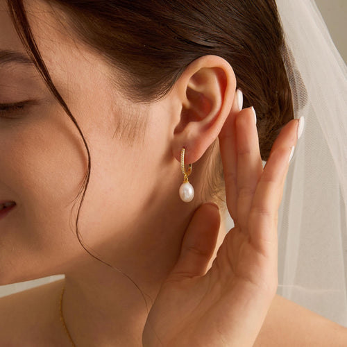 EcloraTreasures Gold Pearl Hoop Earrings with Freshwater Pearl Drop