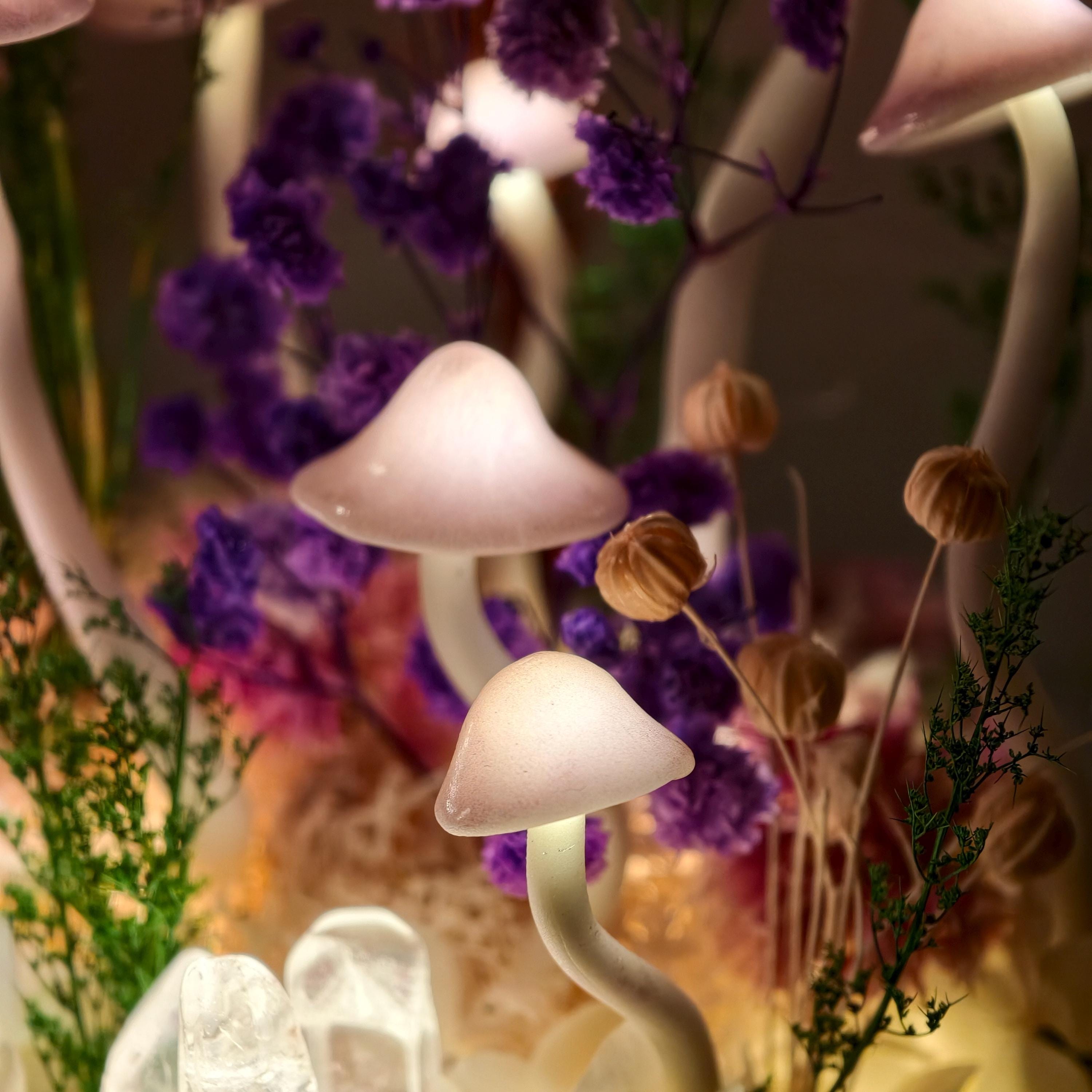 StarlitCarat Purple Mushroom LED Night Light 6.3in Crystal