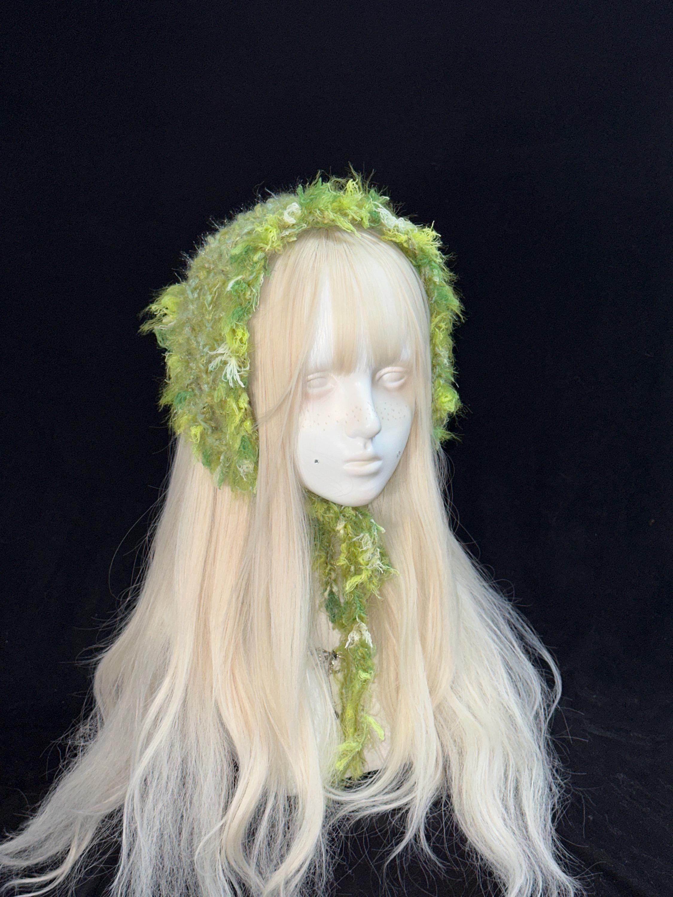 StellarPride Handmade Crochet Headband Y2K Olive Green Boho Hair Bandana