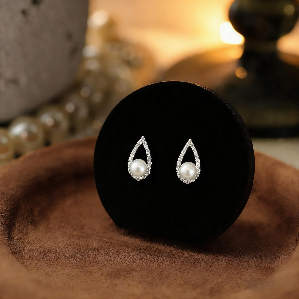 EcloraTreasures Dainty Freshwater Pearl Earrings with Diamond Sterling Silver