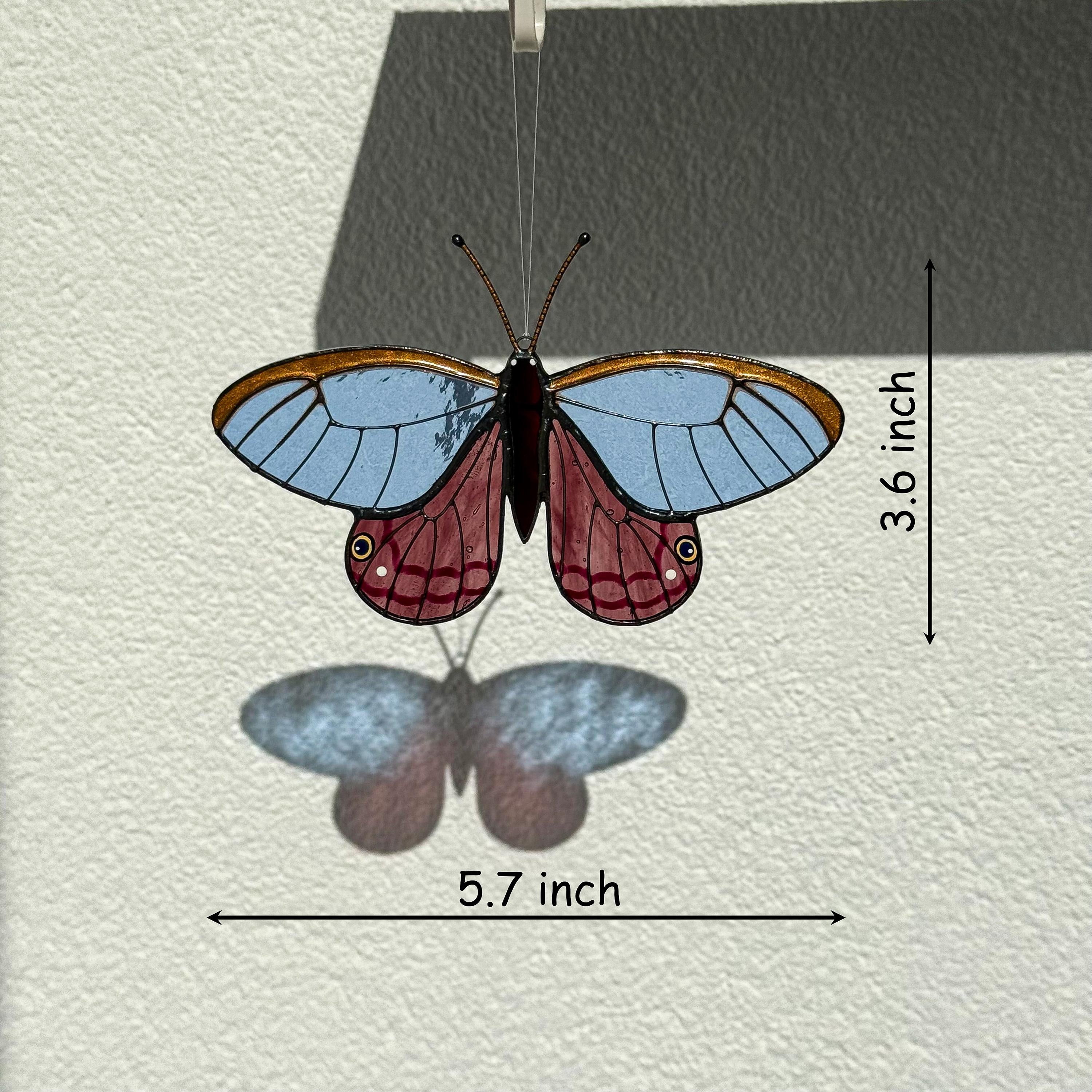 SunStainedGlassUA Blushing Phantom Butterfly Stained Glass Suncatcher Handmade