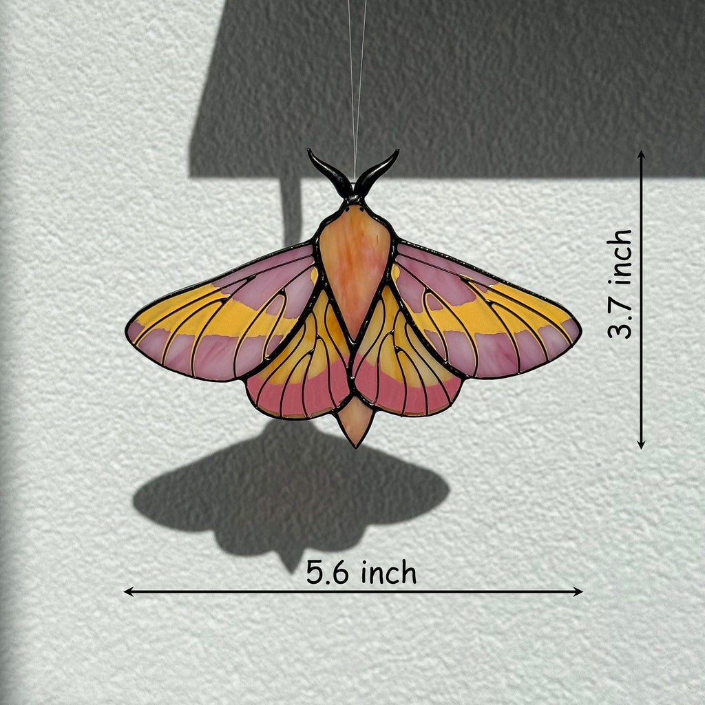 SunStainedGlassUA Rosy Maple Moth Stained Glass Suncatcher 5.6in