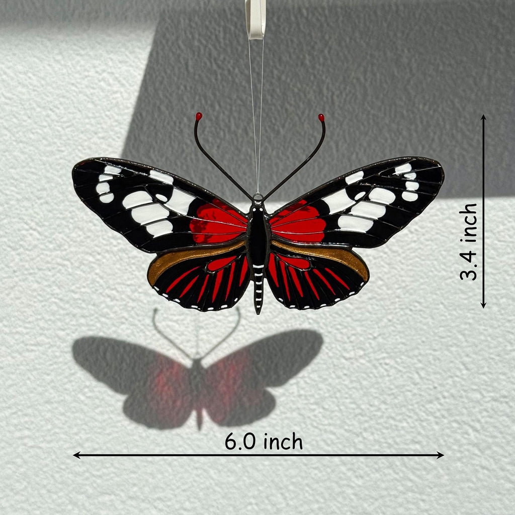 SunStainedGlassUA Burney's Longwing Butterfly Stained Glass Suncatcher 6in Red
