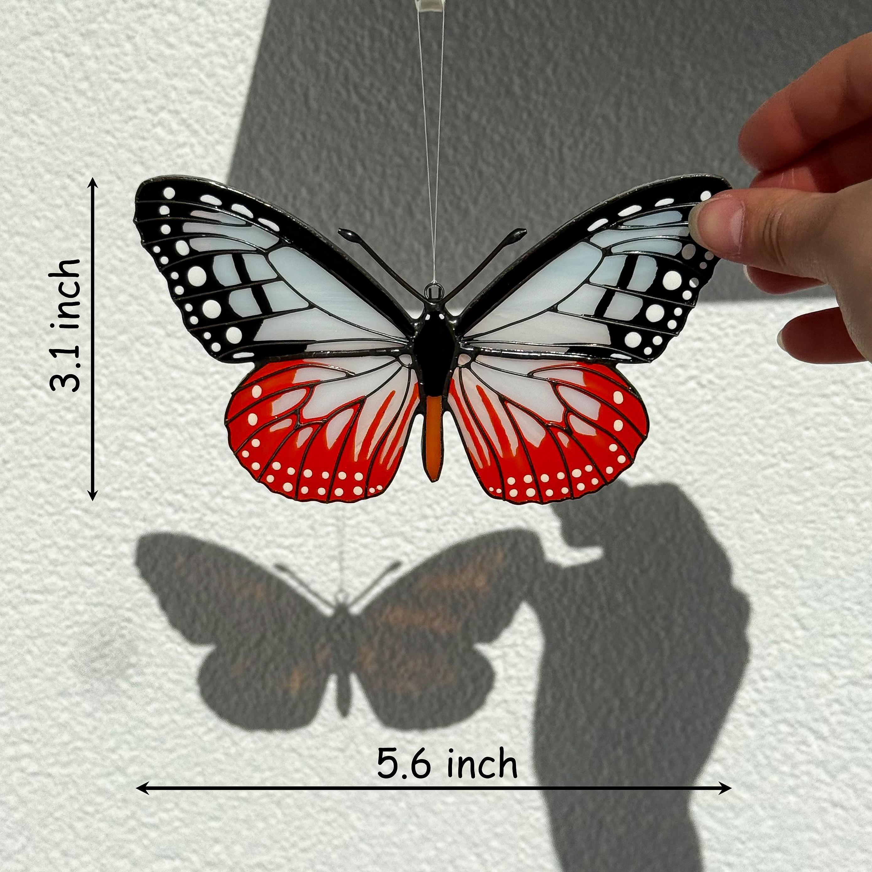 SunStainedGlassUA Hand-Painted Stained Glass Chestnut Tiger Butterfly Suncatcher