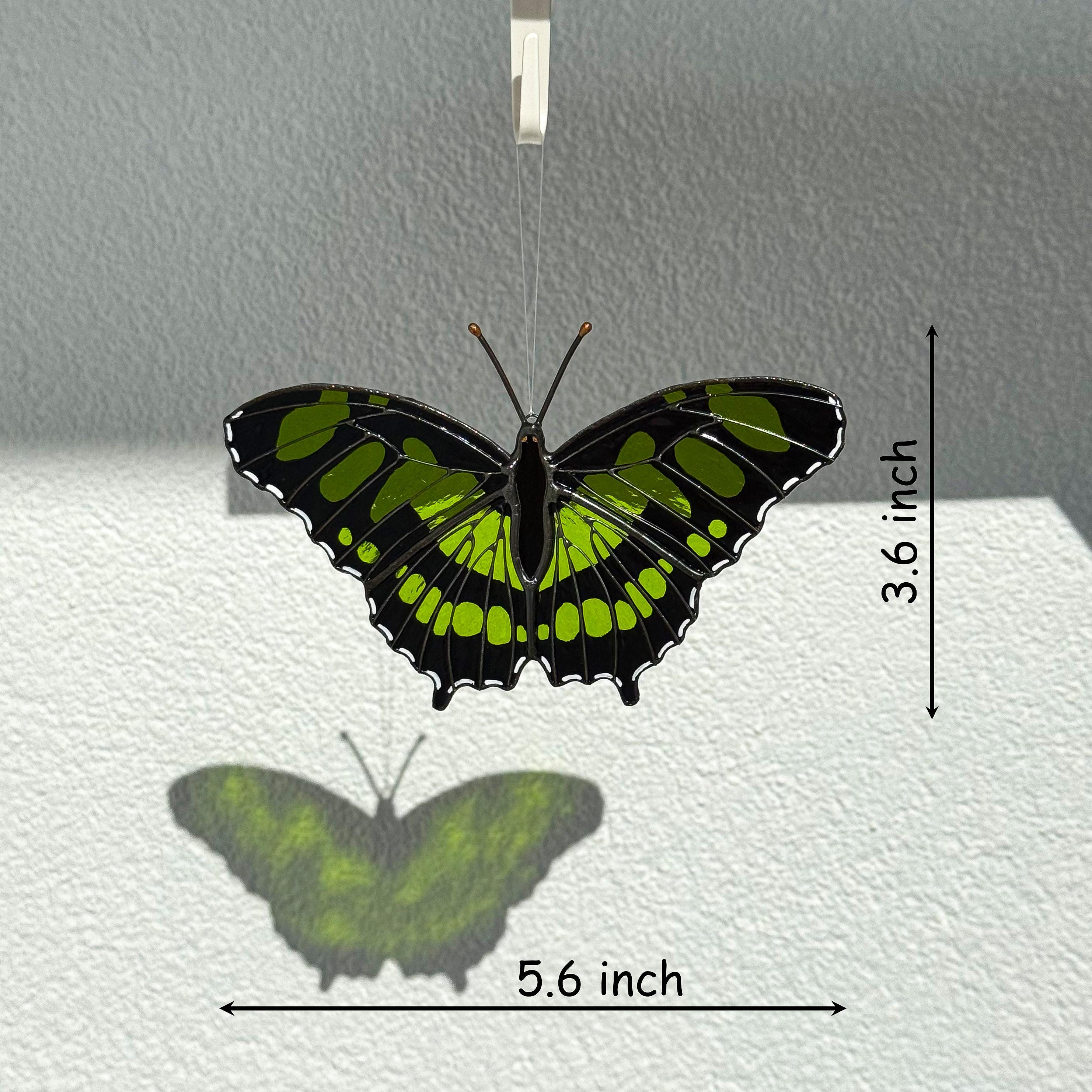 Malachite Butterfly Stained Glass Suncatcher Hand-Painted Green Home Decor