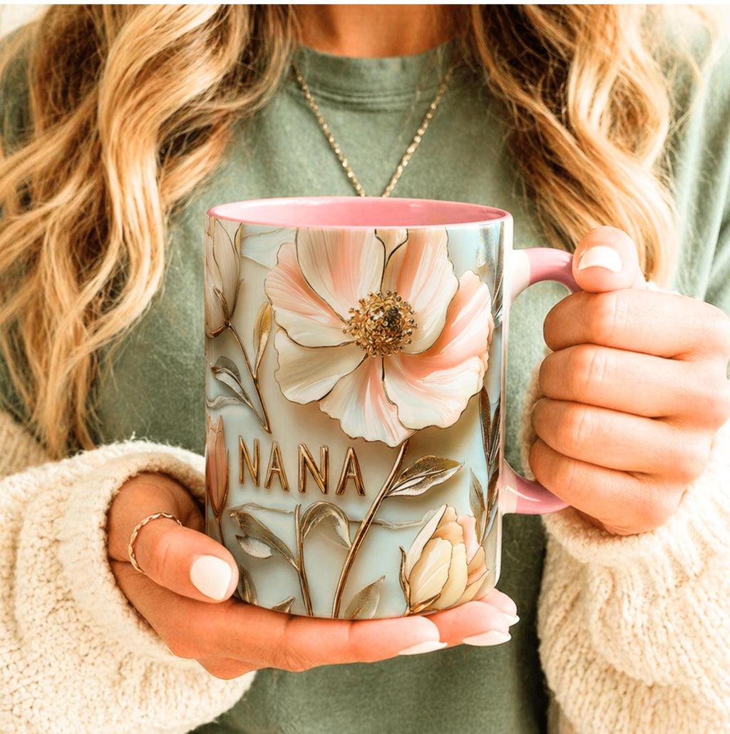 LELORESTORE Floral Stained Glass Style Nana Mug Ceramic Coffee Cup