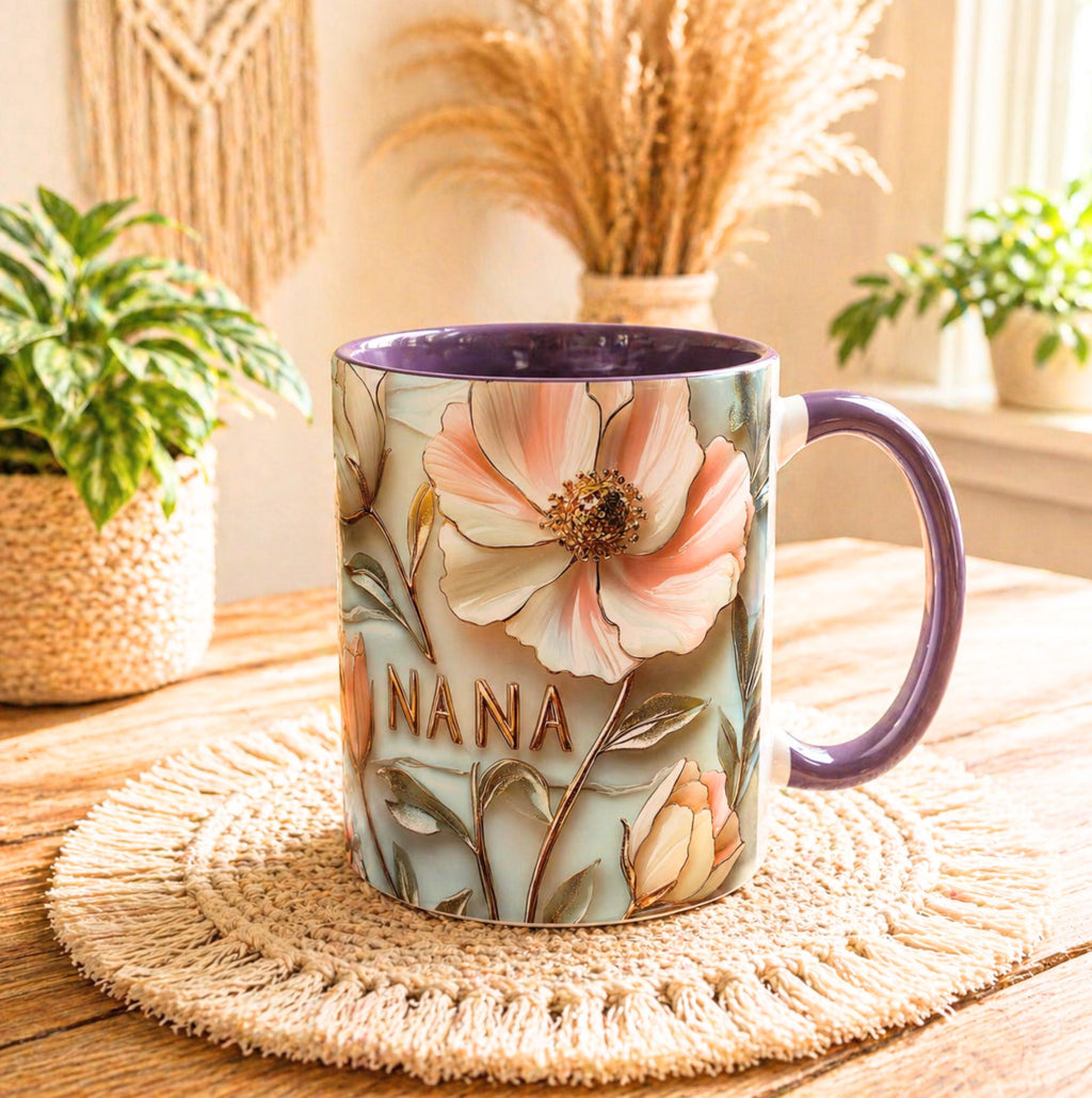 LELORESTORE Floral Stained Glass Style Nana Mug Ceramic Coffee Cup
