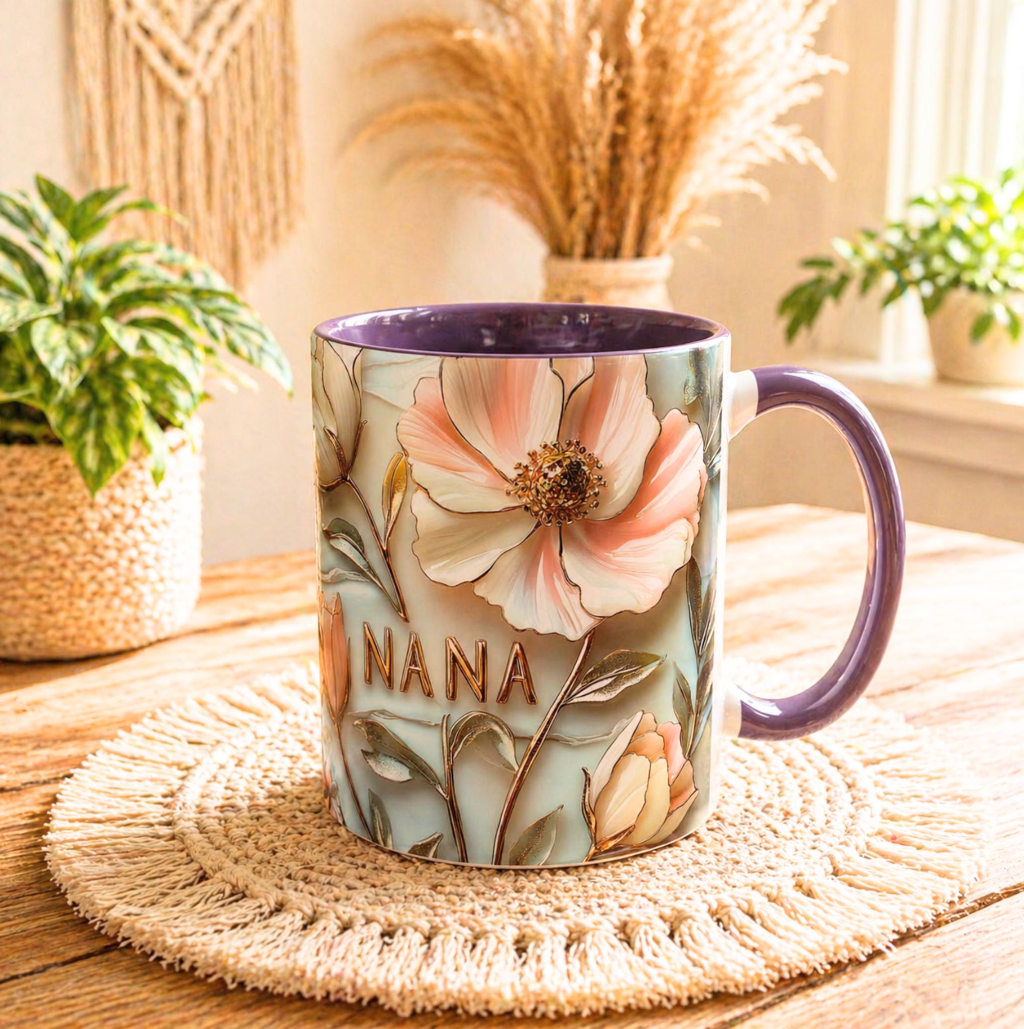 LELORESTORE Floral Stained Glass Style Nana Mug Ceramic Coffee Cup