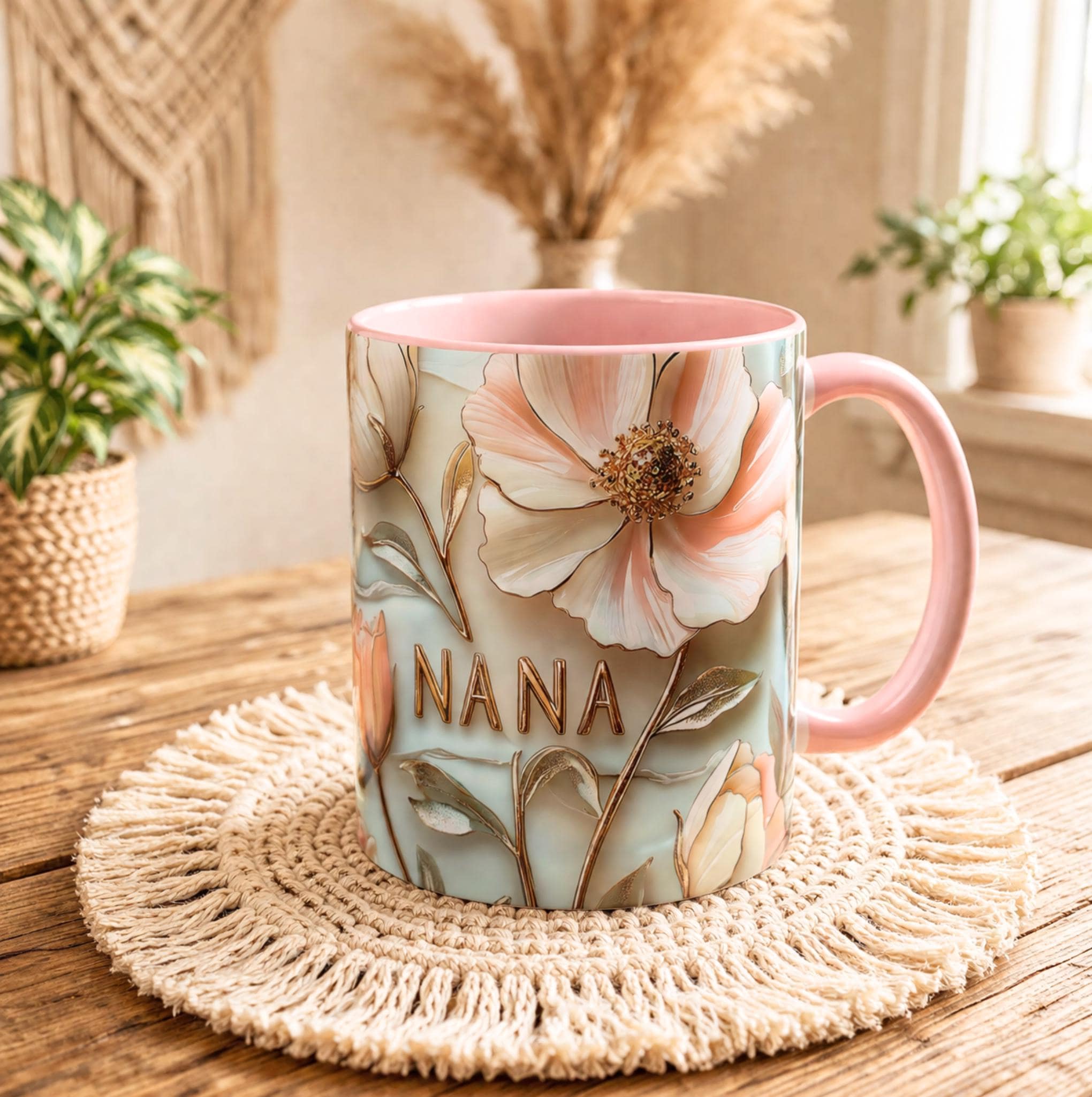 LELORESTORE Floral Stained Glass Style Nana Mug Ceramic Coffee Cup