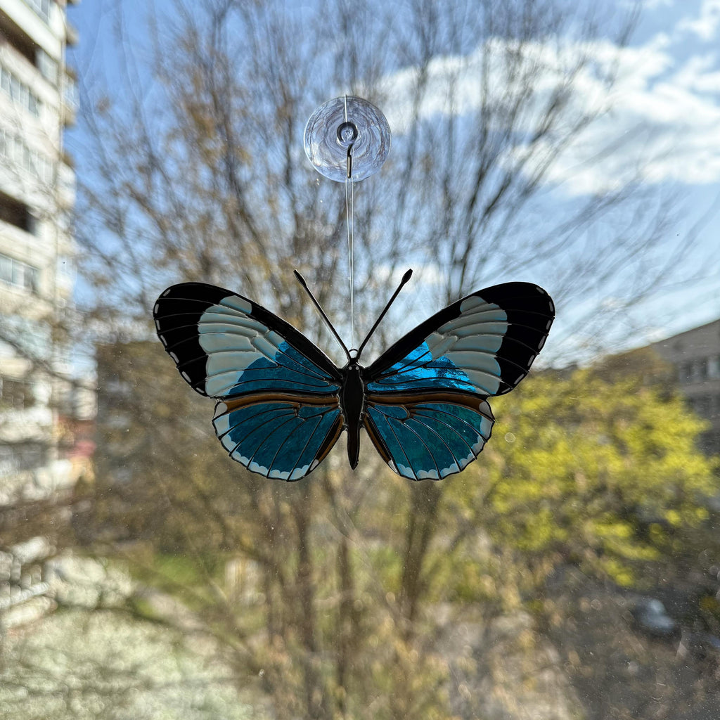SunStainedGlassUA Sapho Longwing Butterfly Stained Glass Suncatcher Handmade