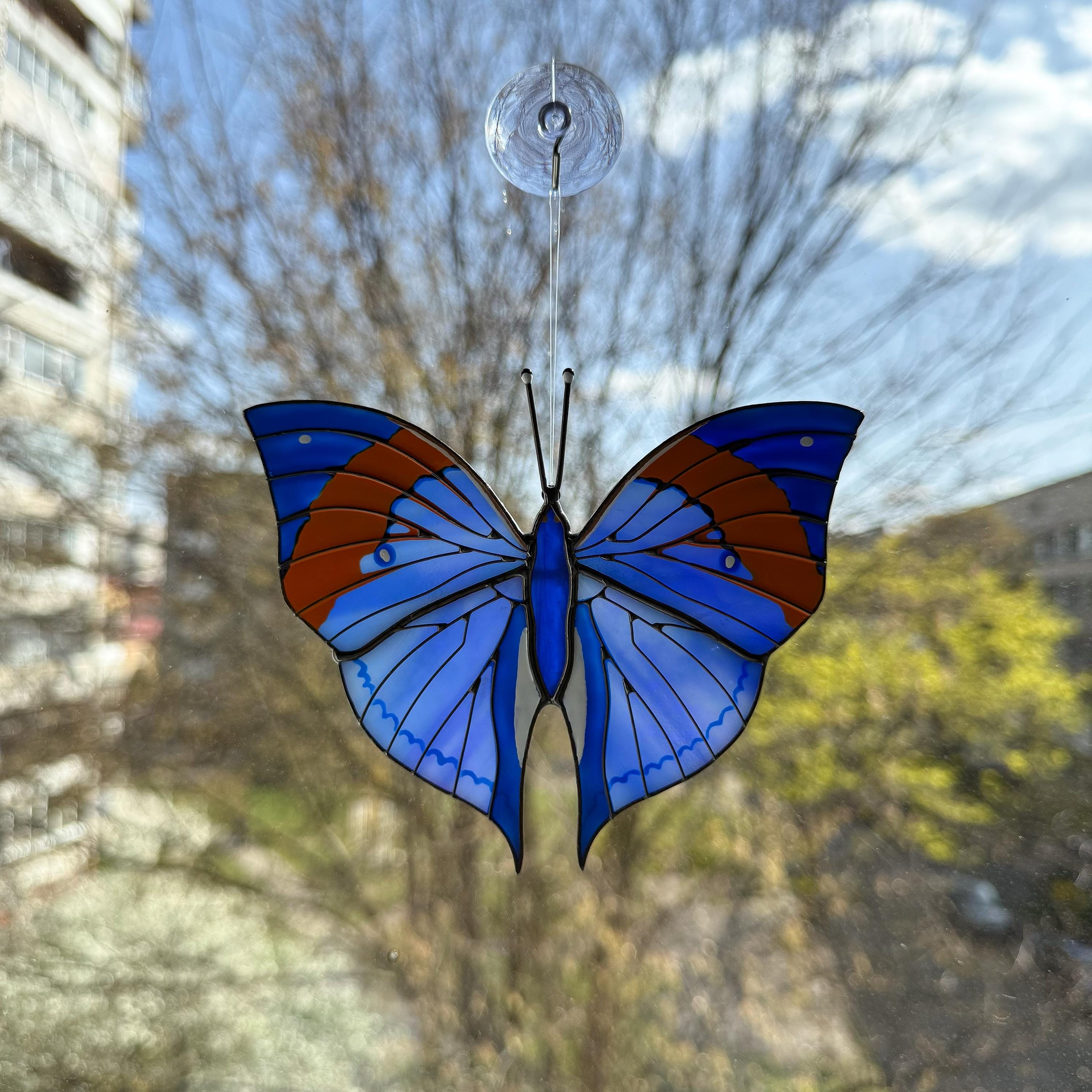 SunStainedGlassUA Orange Oakleaf Stained Glass Butterfly Suncatcher