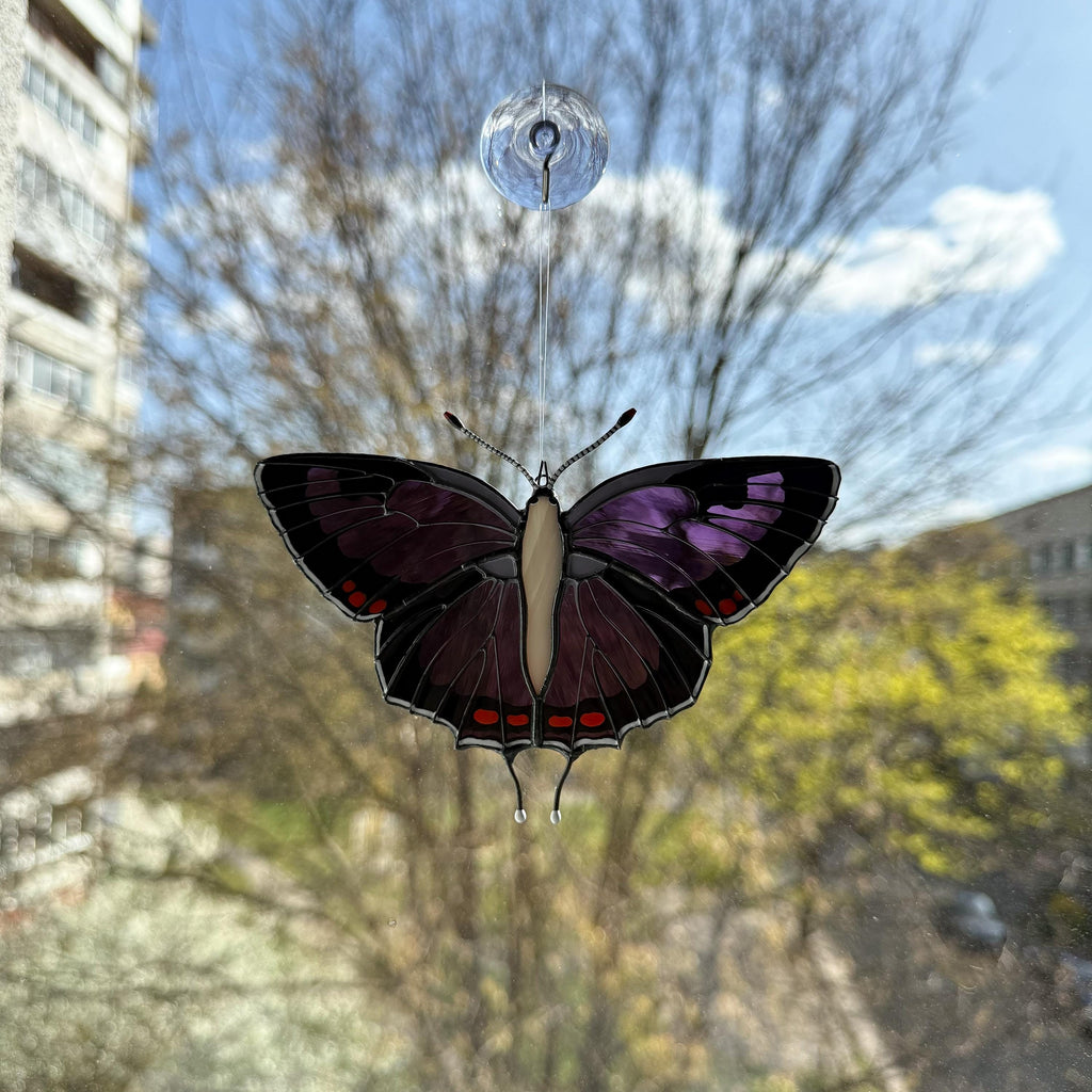 SunStainedGlassUA Colorado Hairstreak Stained Glass Butterfly Suncatcher