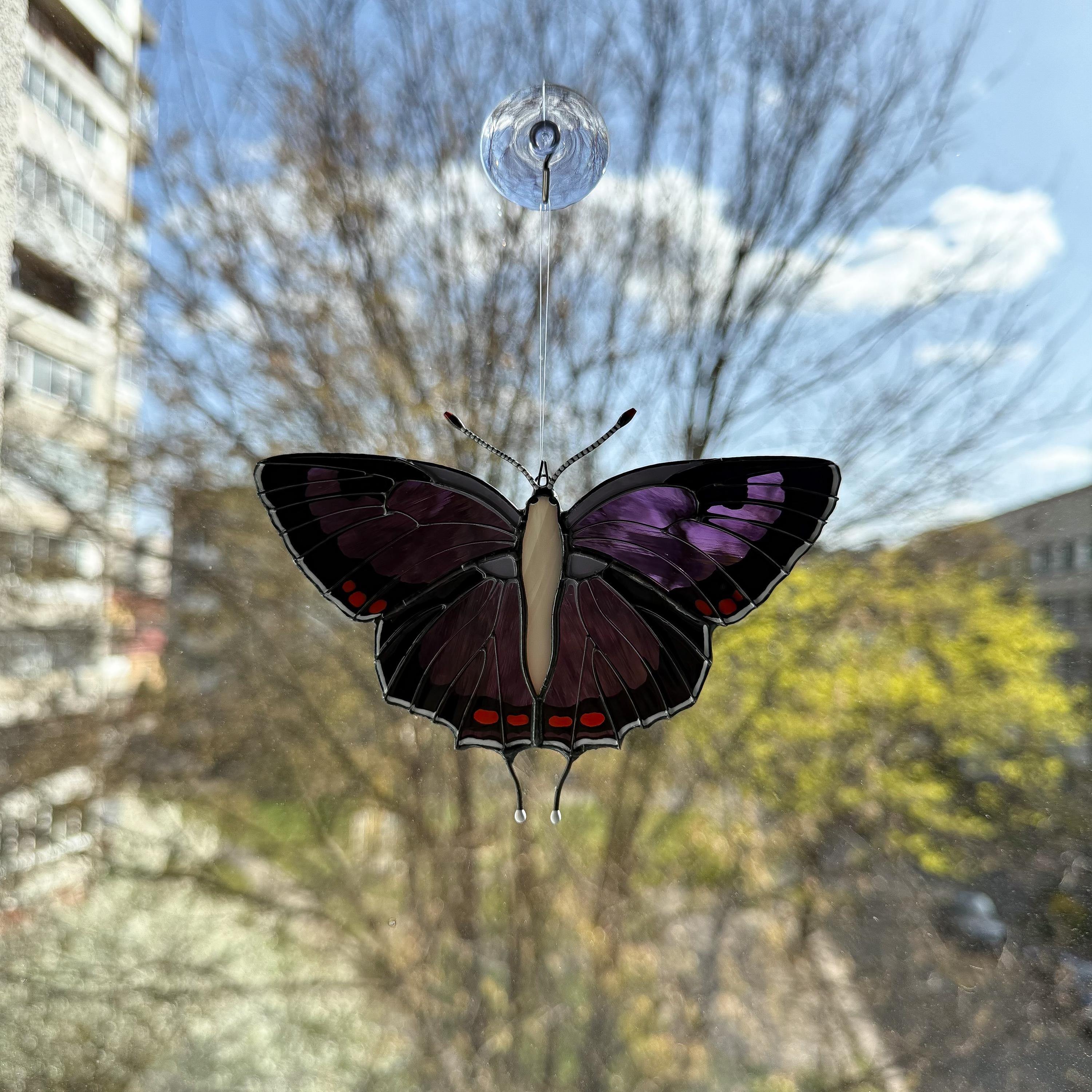 SunStainedGlassUA Colorado Hairstreak Stained Glass Butterfly Suncatcher