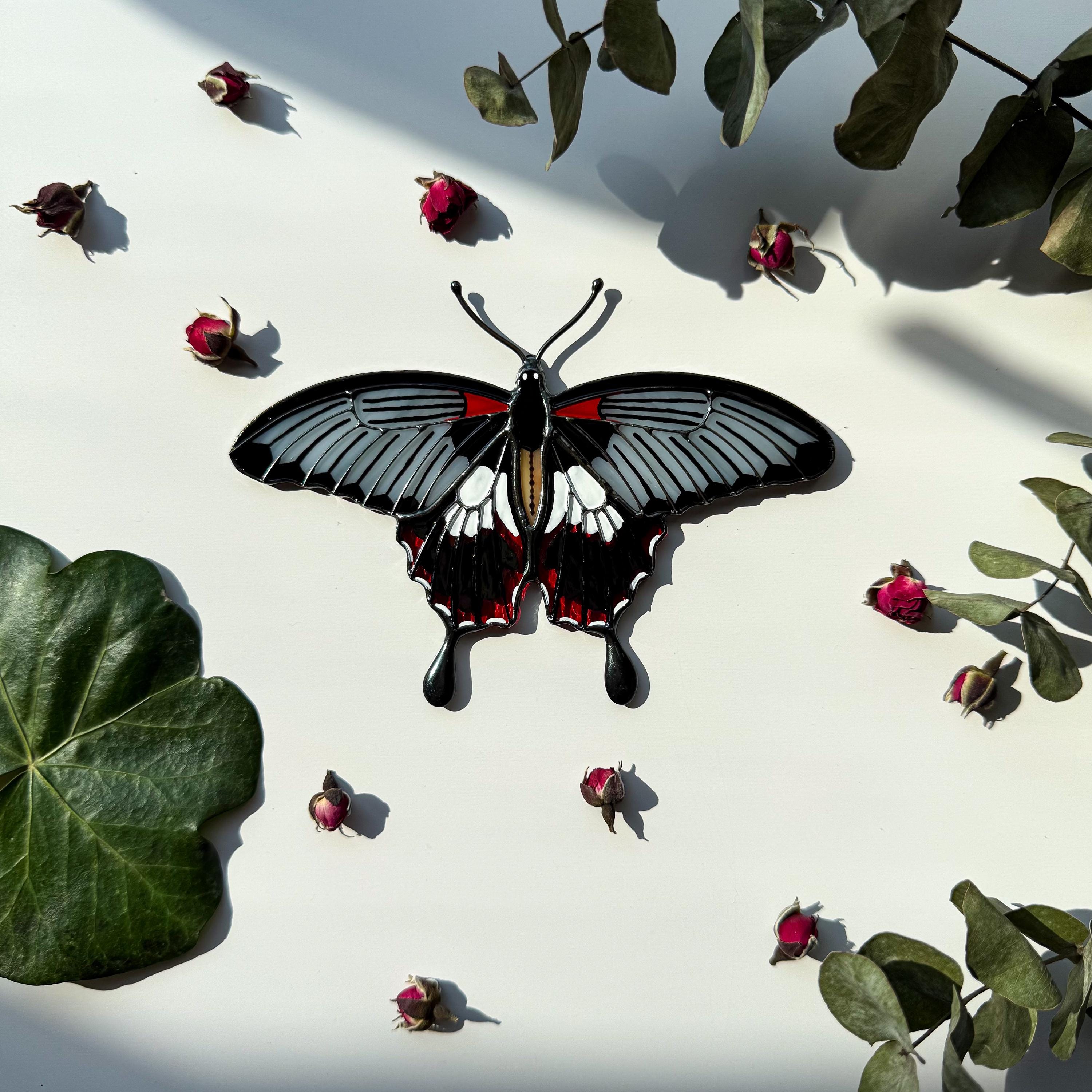SunStainedGlassUA Asian Swallowtail Butterfly Stained Glass Suncatcher Window Hanging