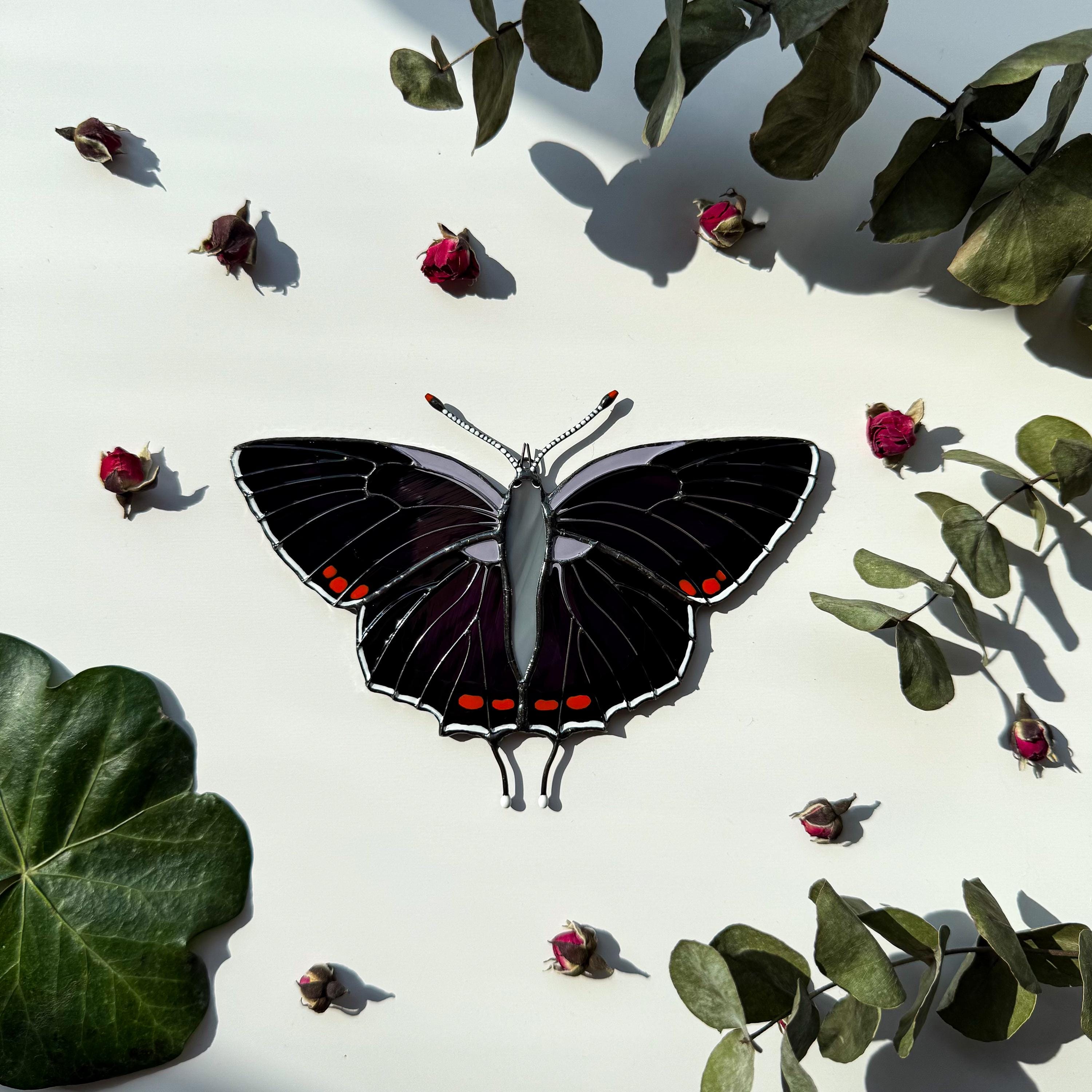 SunStainedGlassUA Colorado Hairstreak Stained Glass Butterfly Suncatcher