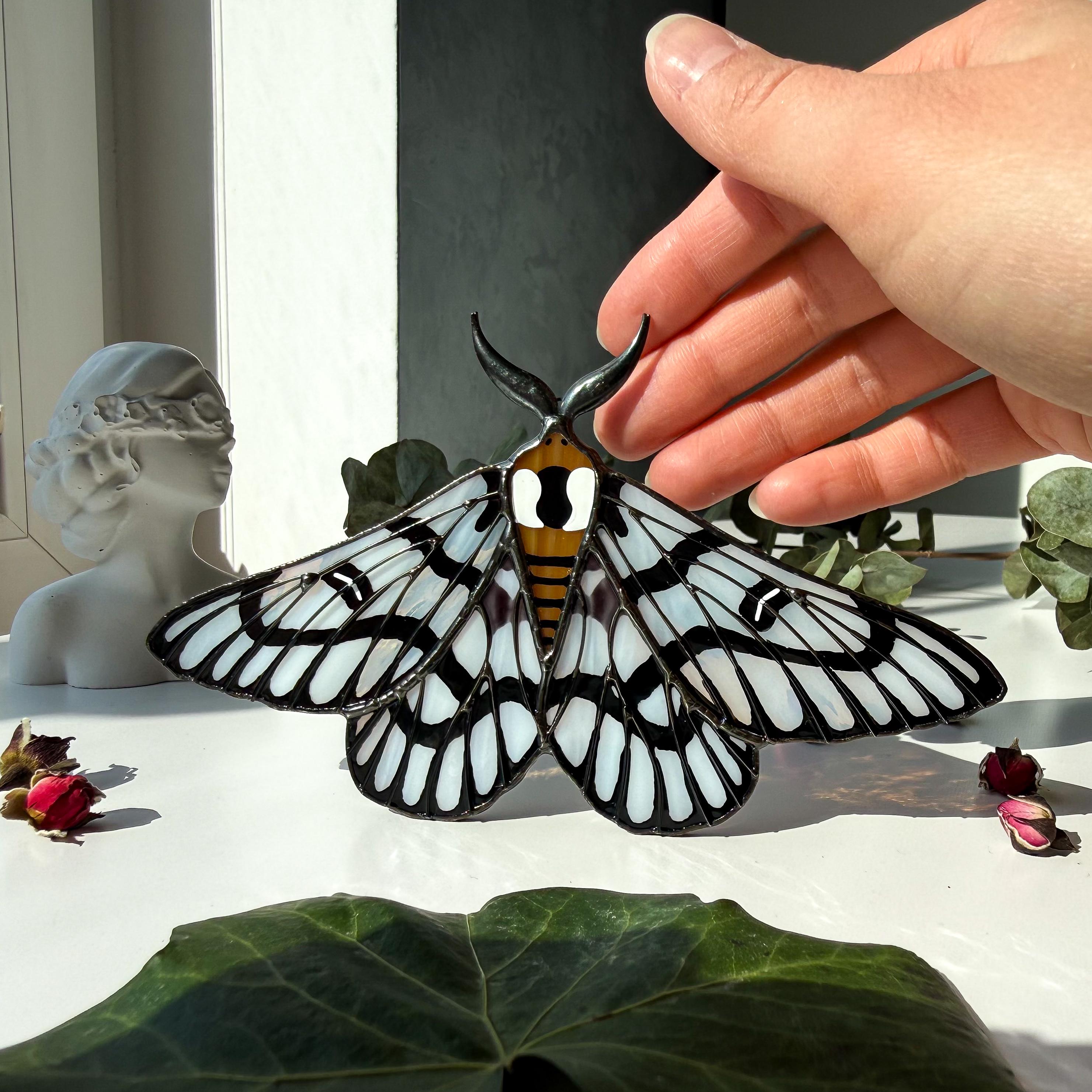 SunStainedGlassUA Sagebrush Sheep Moth Stained Glass Suncatcher 5.9in