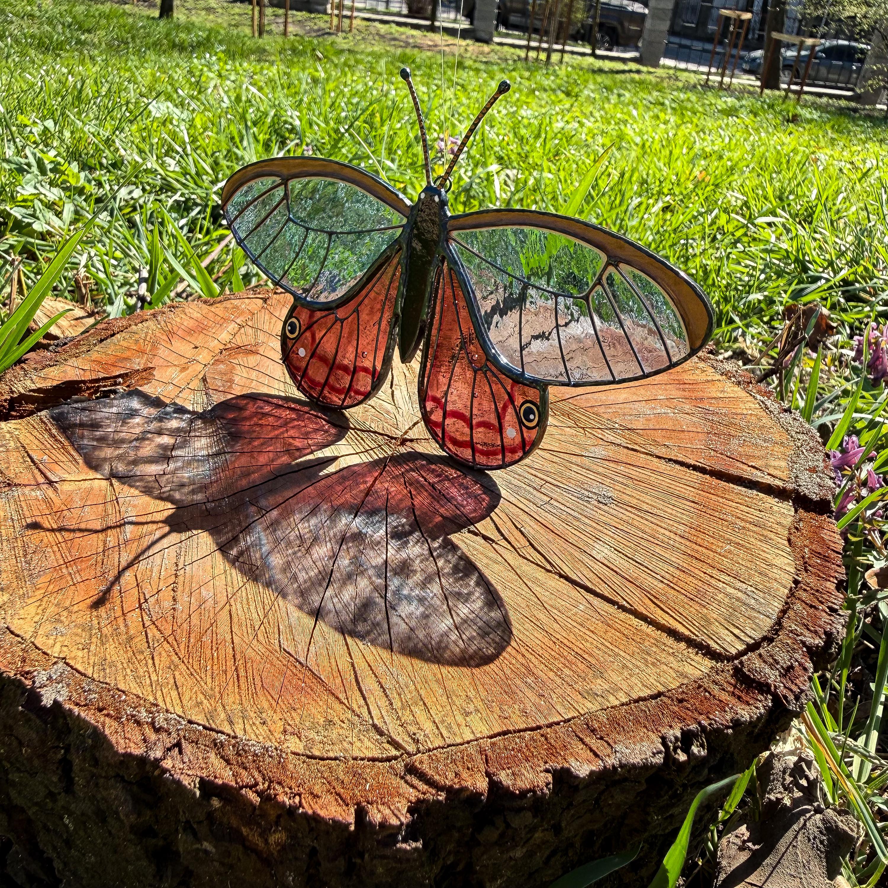 SunStainedGlassUA Blushing Phantom Butterfly Stained Glass Suncatcher Handmade