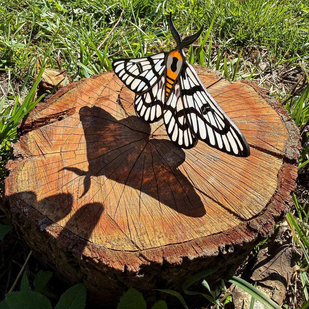 SunStainedGlassUA Sagebrush Sheep Moth Stained Glass Suncatcher 5.9in
