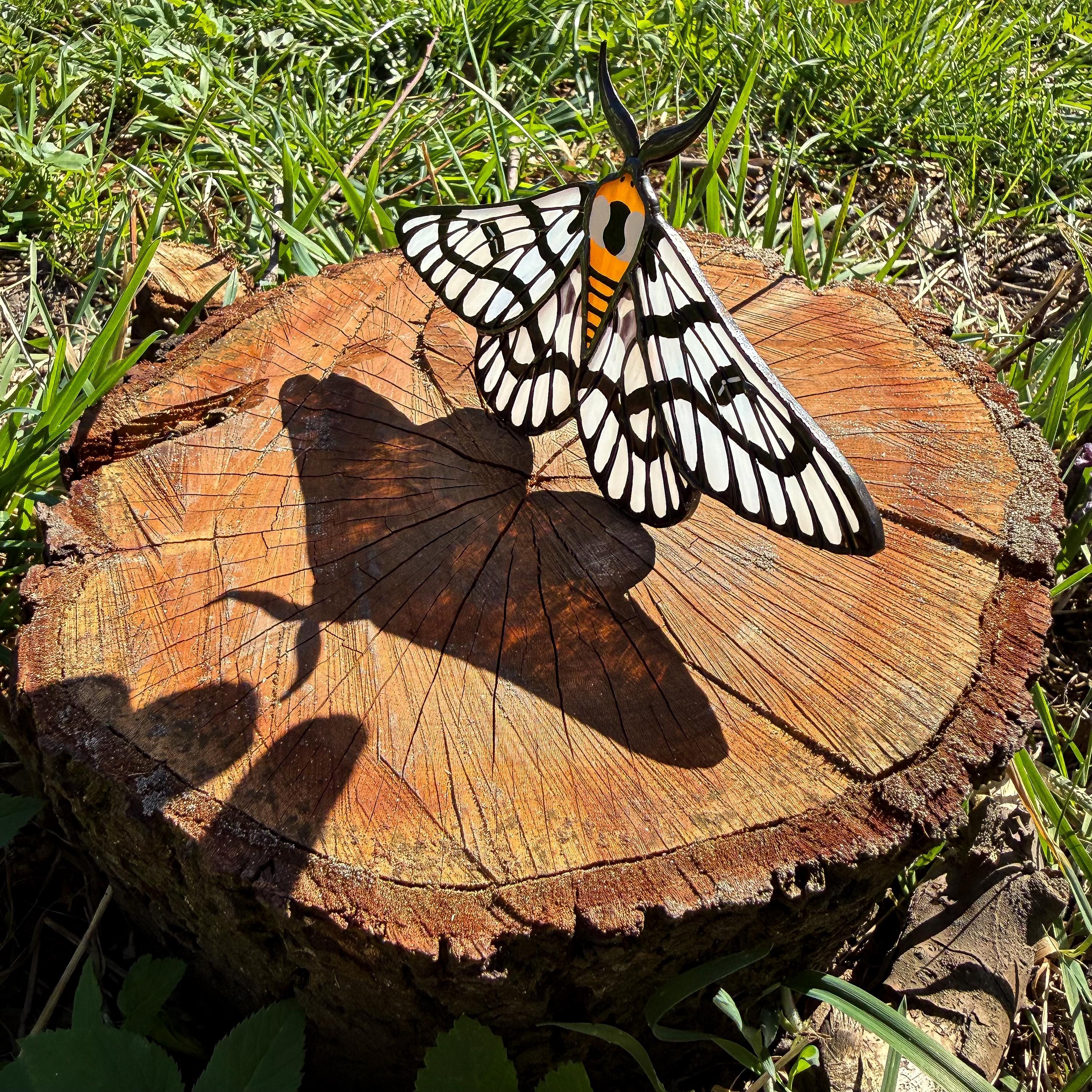 SunStainedGlassUA Sagebrush Sheep Moth Stained Glass Suncatcher 5.9in