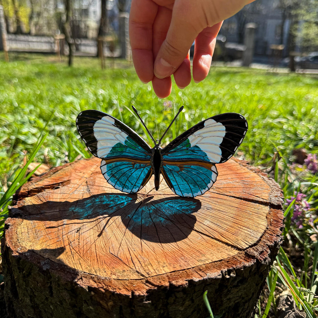 SunStainedGlassUA Sapho Longwing Butterfly Stained Glass Suncatcher Handmade