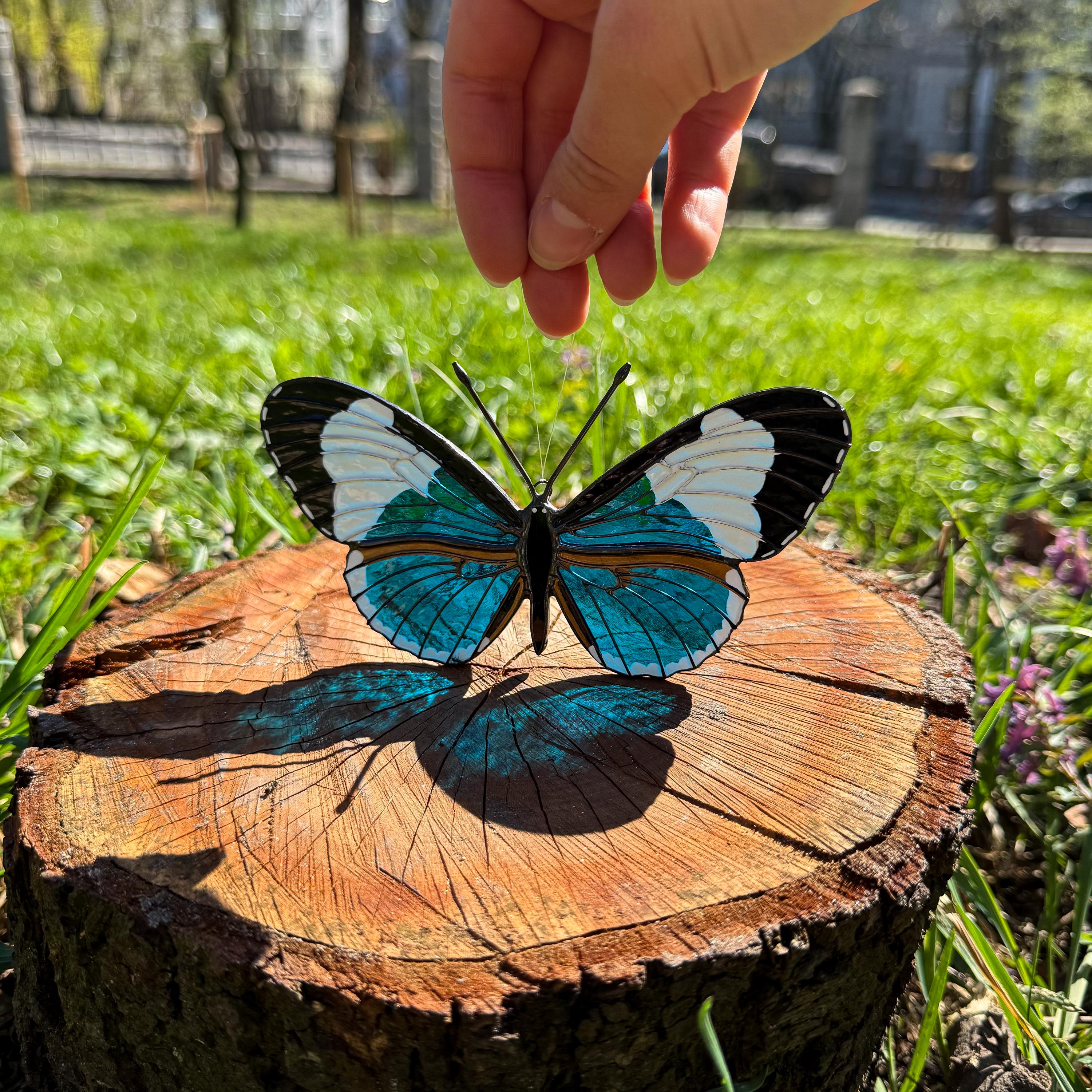 SunStainedGlassUA Sapho Longwing Butterfly Stained Glass Suncatcher Handmade