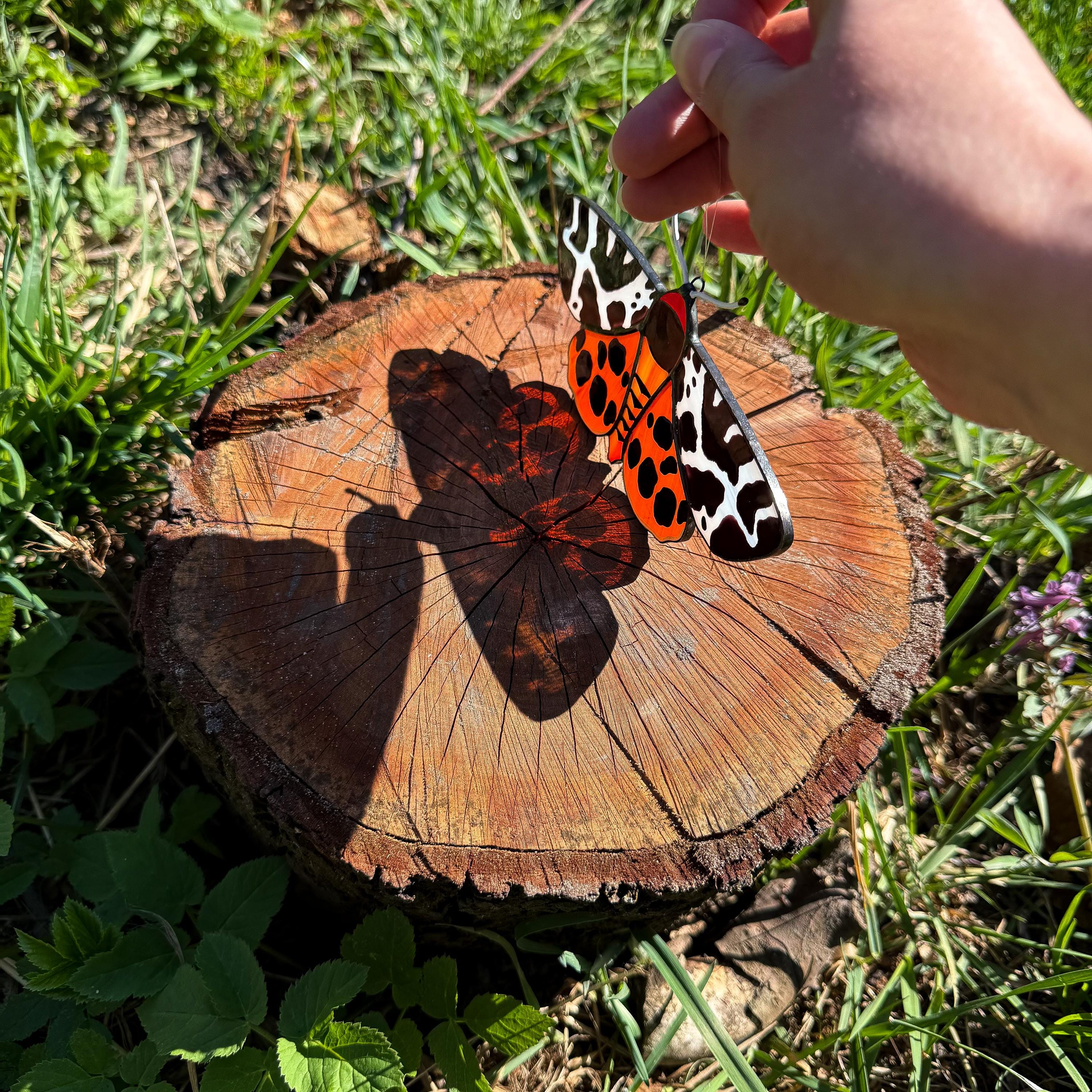 SunStainedGlassUA Garden Tiger Moth Stained Glass Suncatcher 5.6in