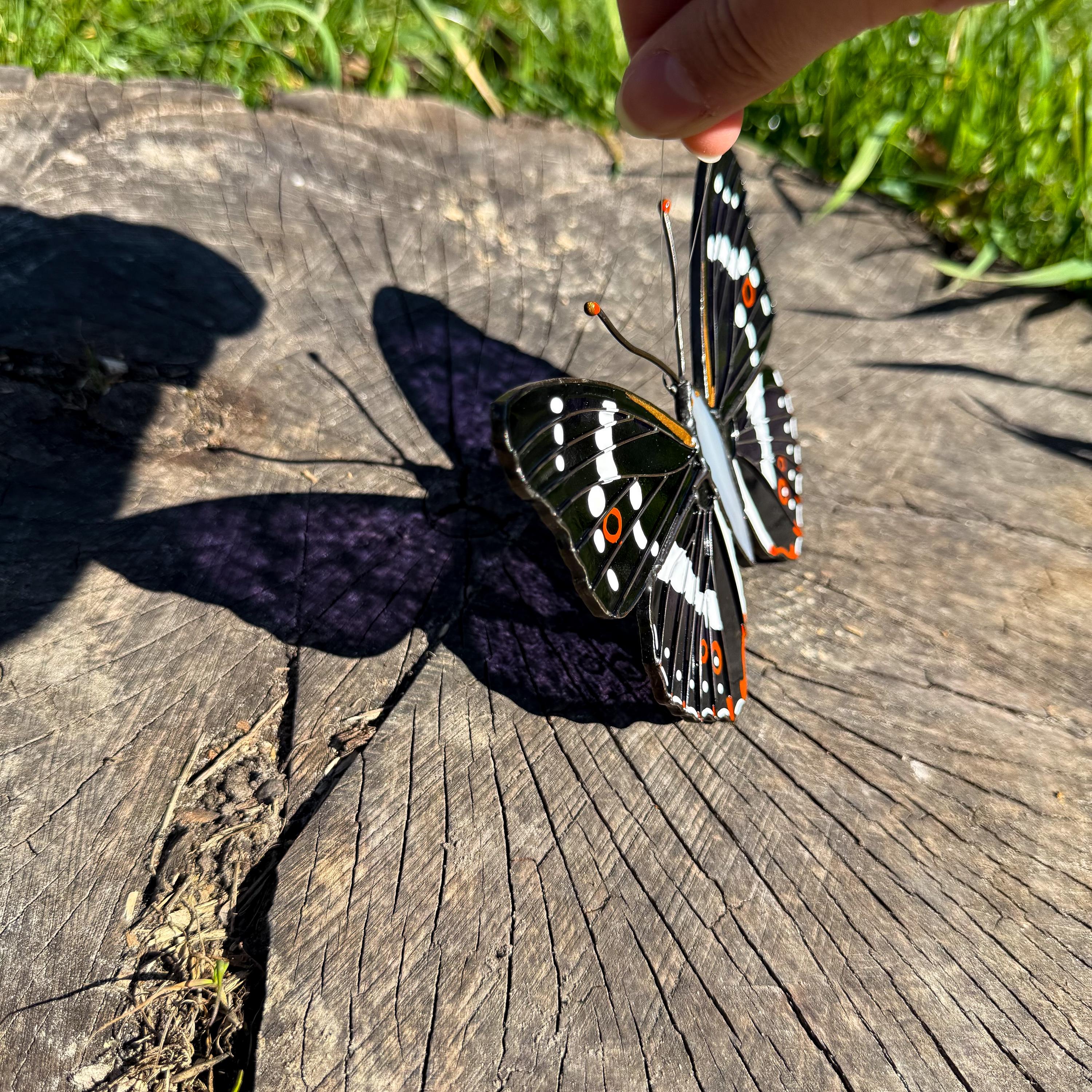 SunStainedGlassUA Purple Emperor Butterfly Stained Glass Suncatcher 5.5in