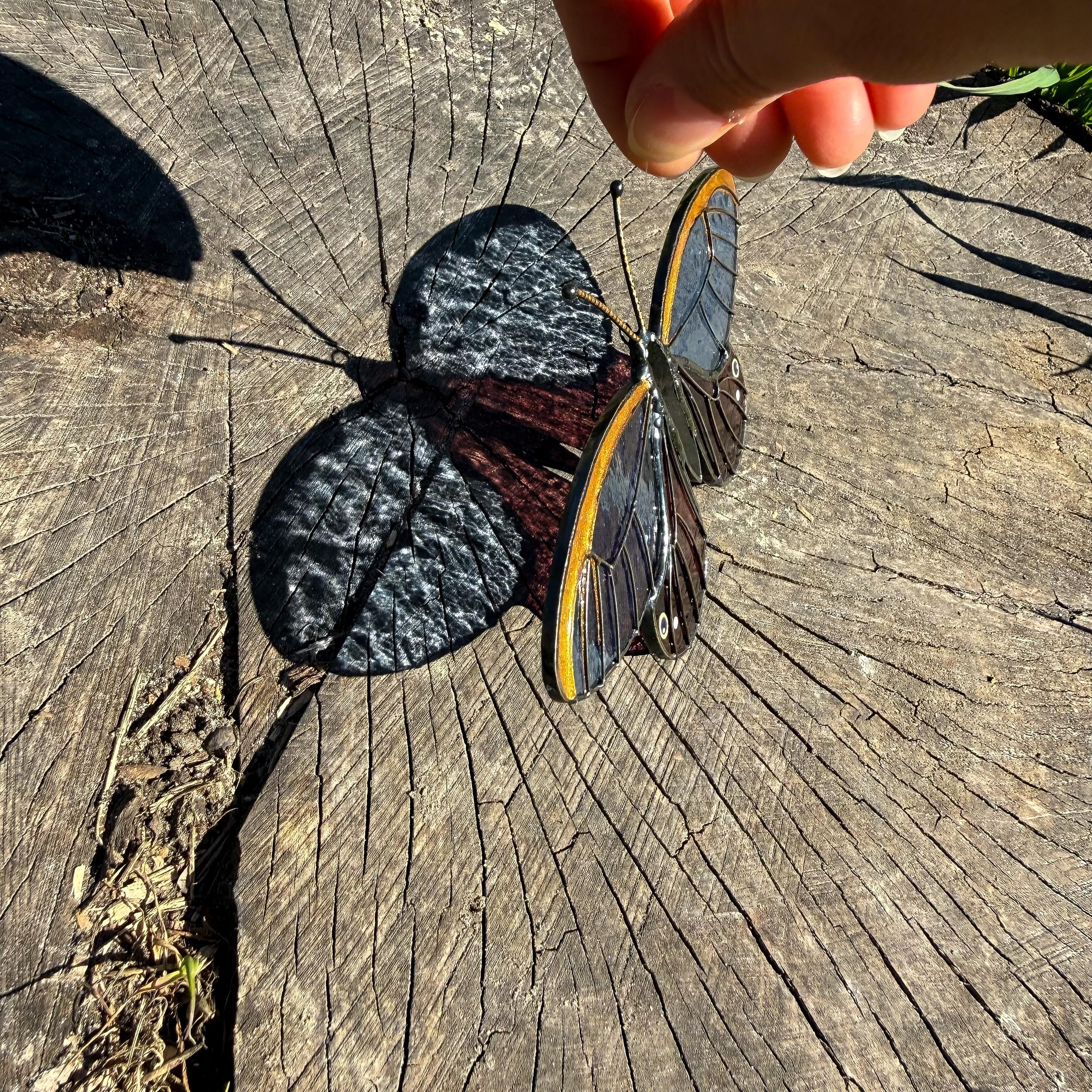 SunStainedGlassUA Blushing Phantom Butterfly Stained Glass Suncatcher Handmade