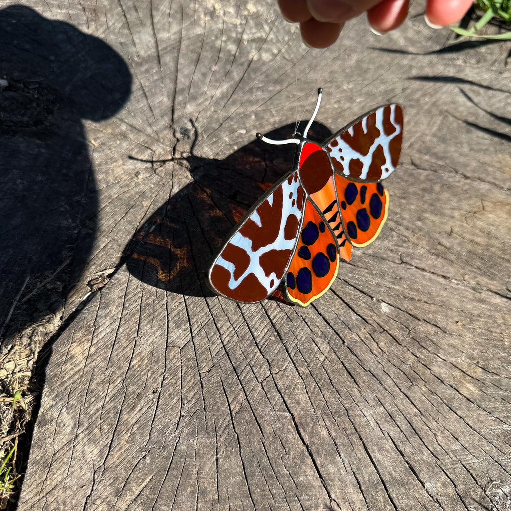 SunStainedGlassUA Garden Tiger Moth Stained Glass Suncatcher 5.6in