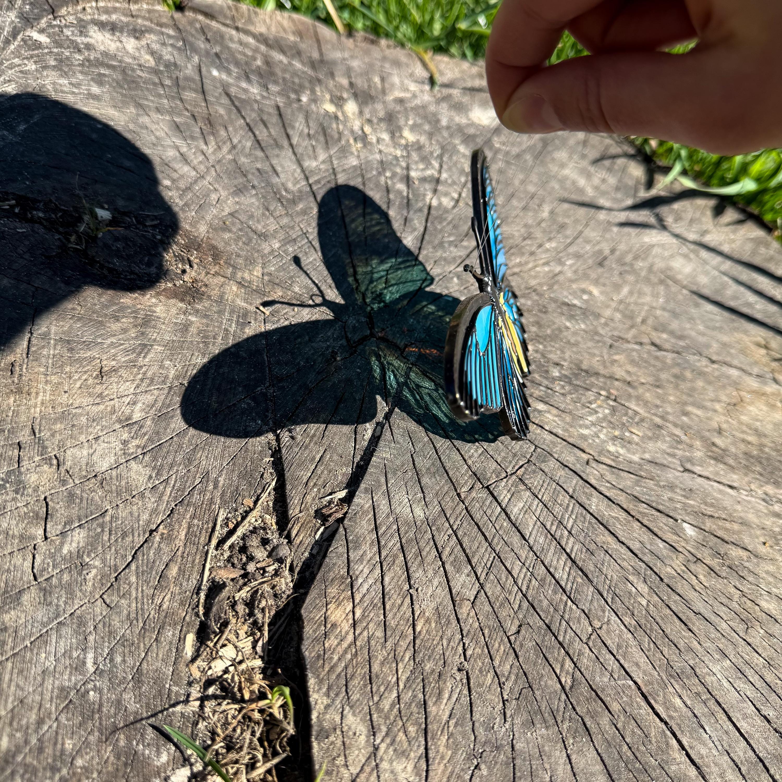 SunStainedGlassUA Blue Swallowtail Butterfly Stained Glass Suncatcher Handmade