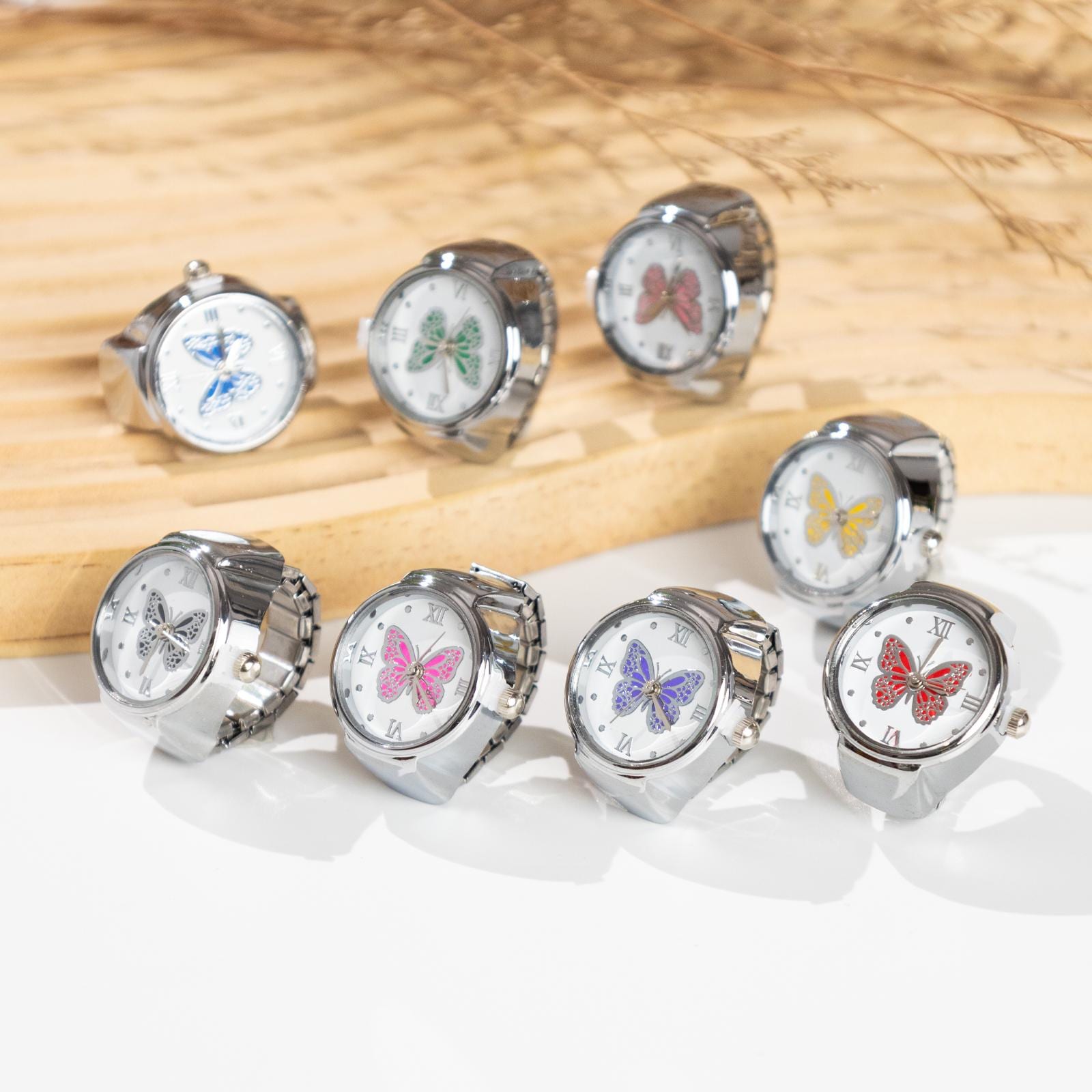 Oryeia Butterfly Ring Watch Quartz Analog Adjustable Stretch Band