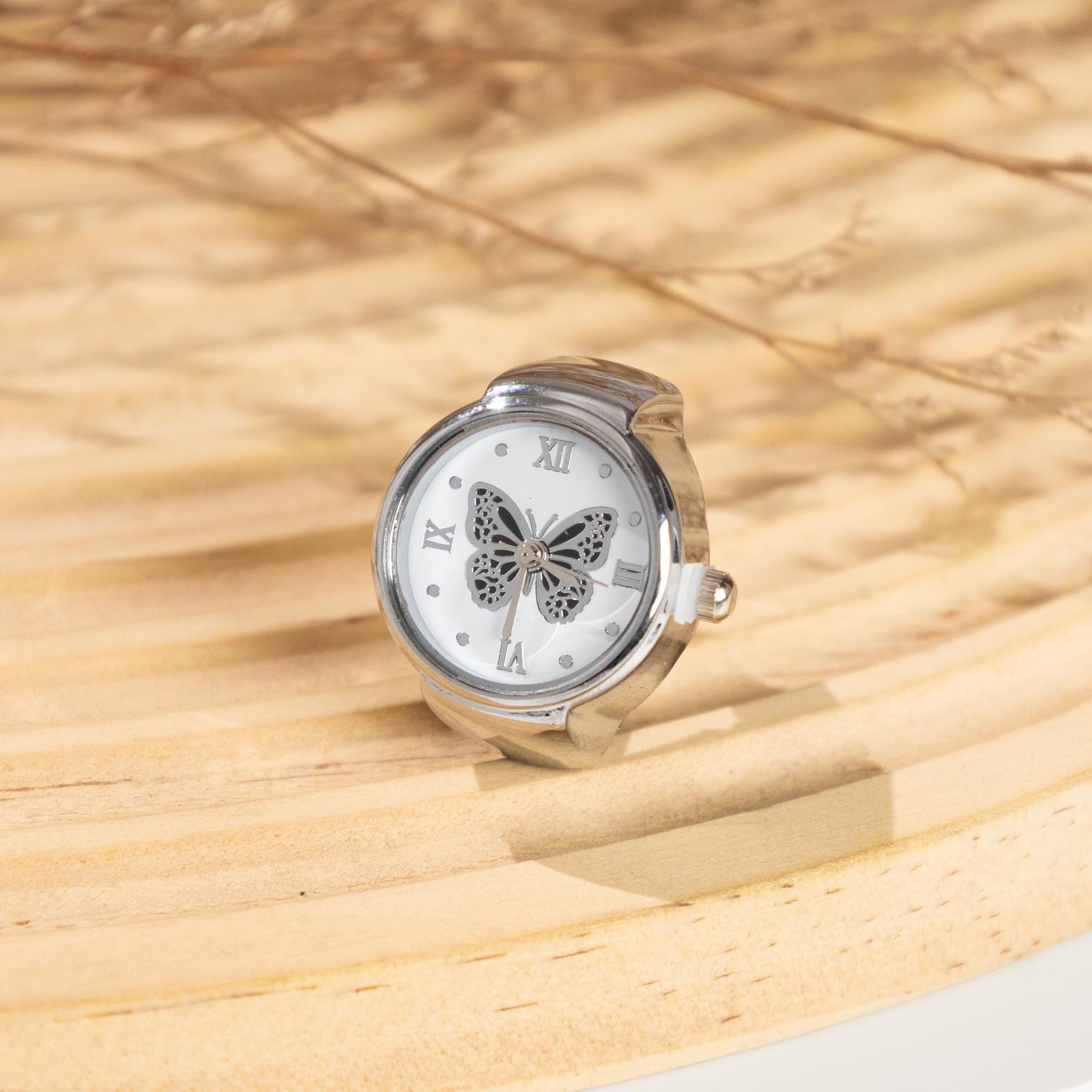 Oryeia Butterfly Ring Watch Quartz Analog Adjustable Stretch Band