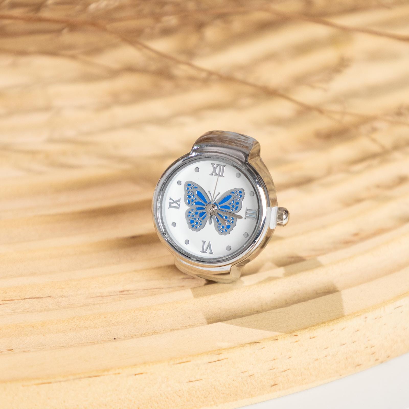 Oryeia Butterfly Ring Watch Quartz Analog Adjustable Stretch Band