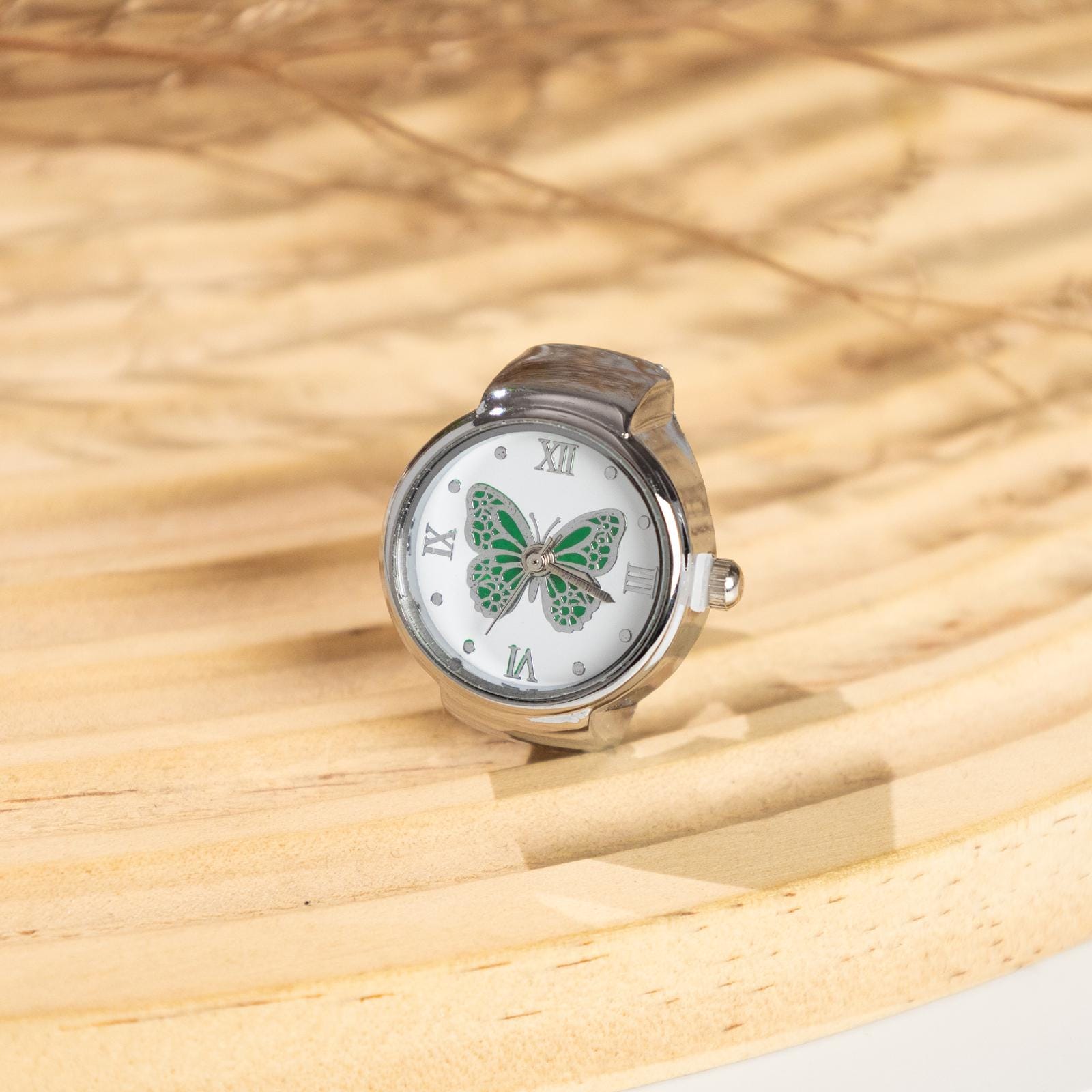 Oryeia Butterfly Ring Watch Quartz Analog Adjustable Stretch Band