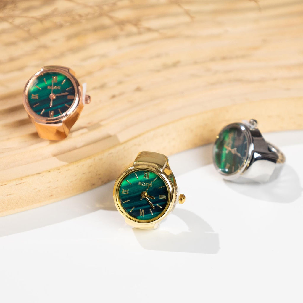Oryeia Vintage Malachite Style Analog Ring Watch Roman Numeral Dial