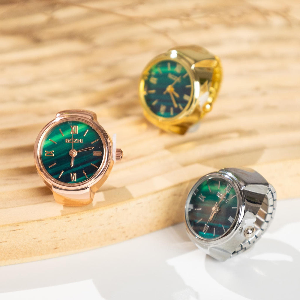 Oryeia Vintage Malachite Style Analog Ring Watch Roman Numeral Dial