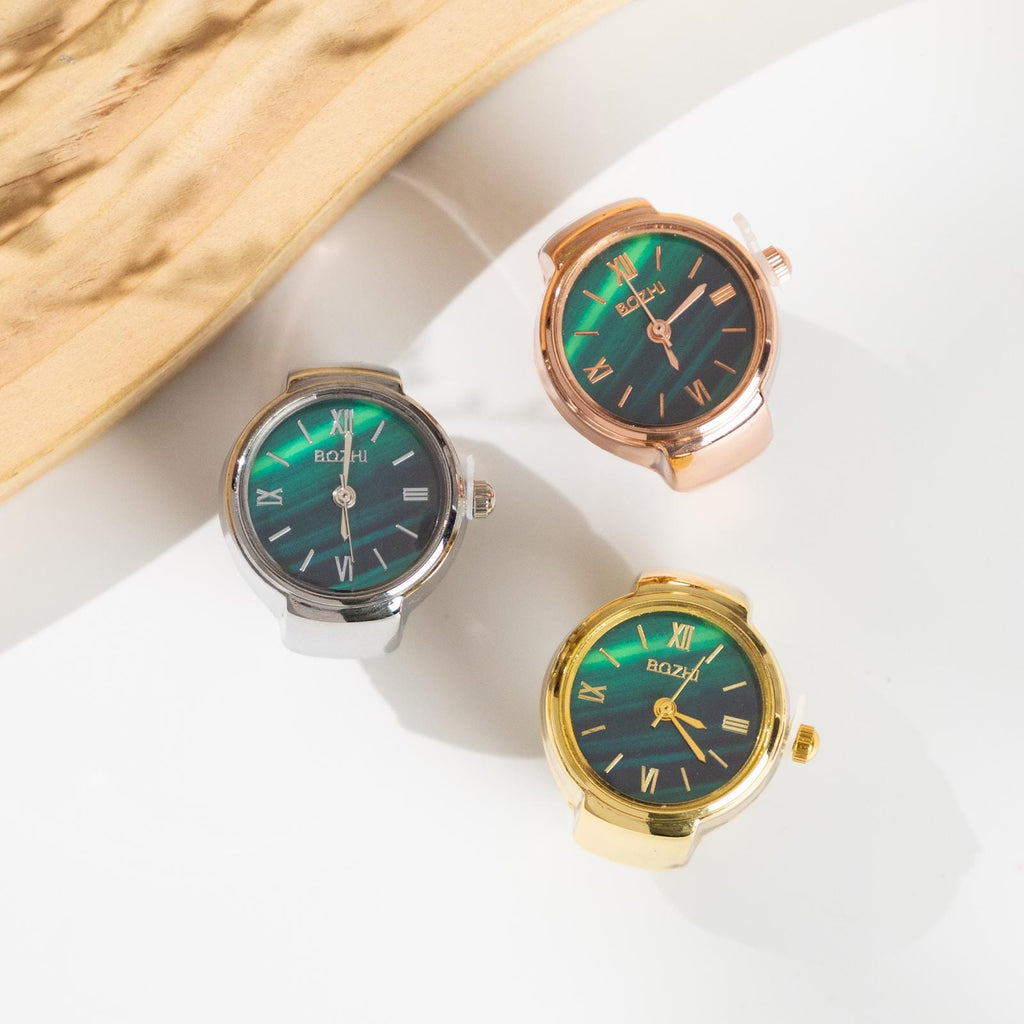 Oryeia Vintage Malachite Style Analog Ring Watch Roman Numeral Dial