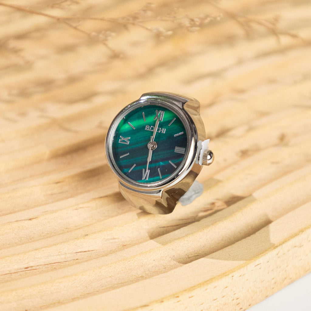 Oryeia Vintage Malachite Style Analog Ring Watch Roman Numeral Dial
