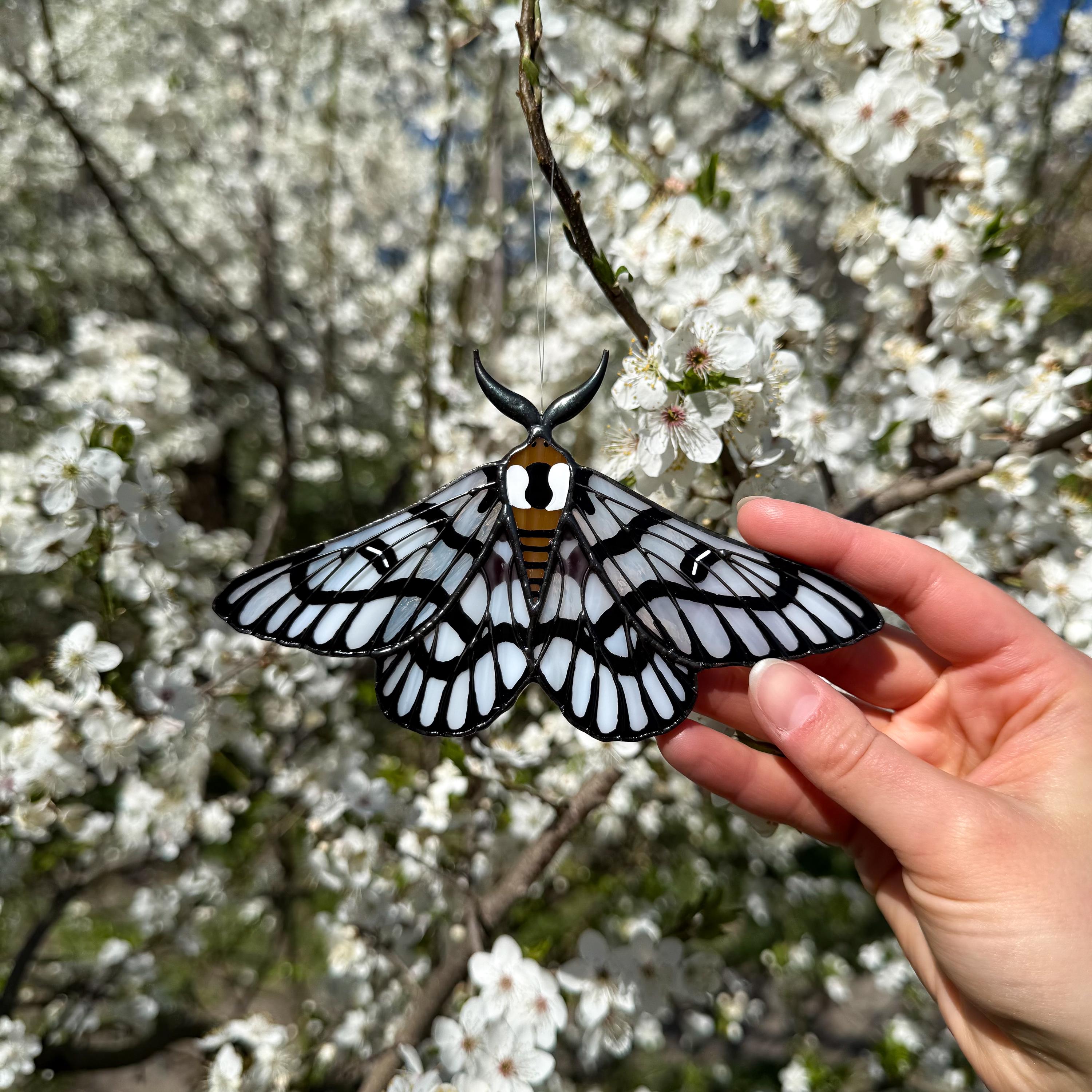 SunStainedGlassUA Sagebrush Sheep Moth Stained Glass Suncatcher 5.9in