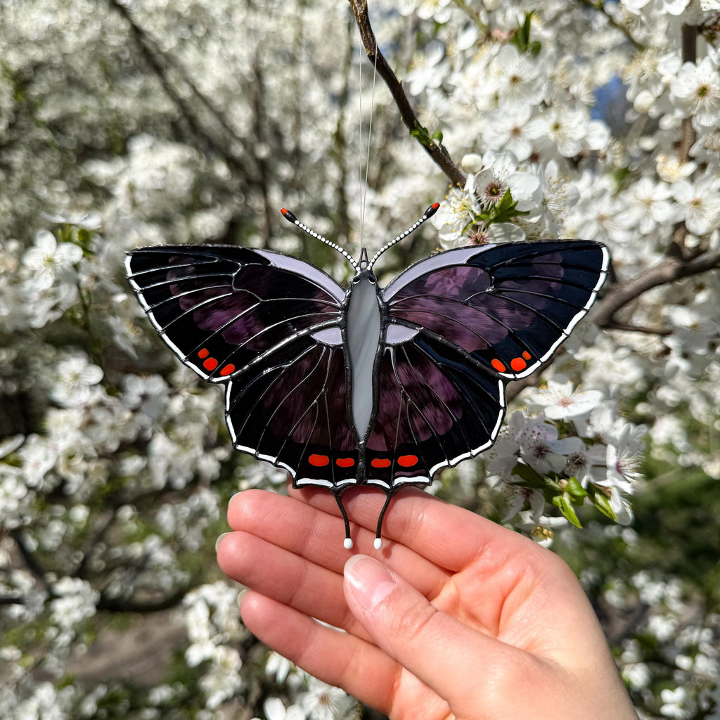 SunStainedGlassUA Colorado Hairstreak Stained Glass Butterfly Suncatcher