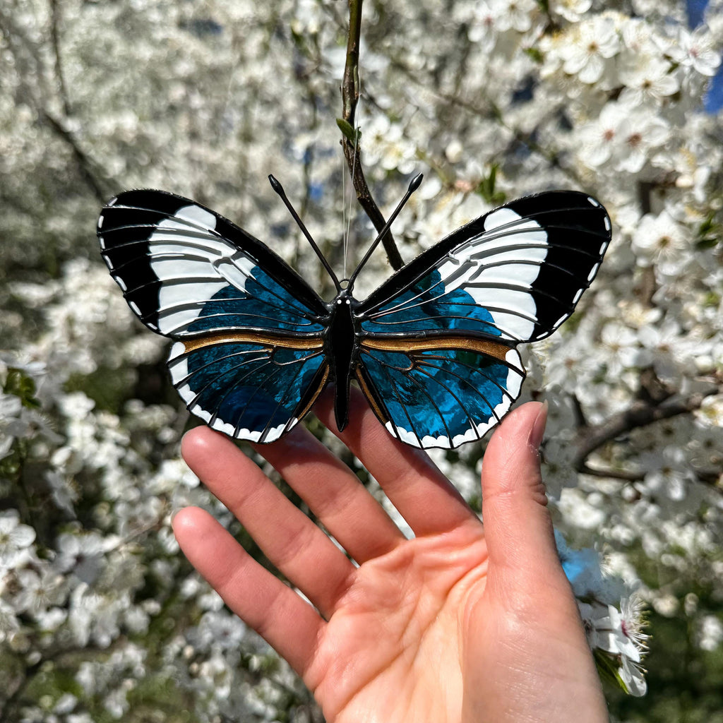 SunStainedGlassUA Sapho Longwing Butterfly Stained Glass Suncatcher Handmade