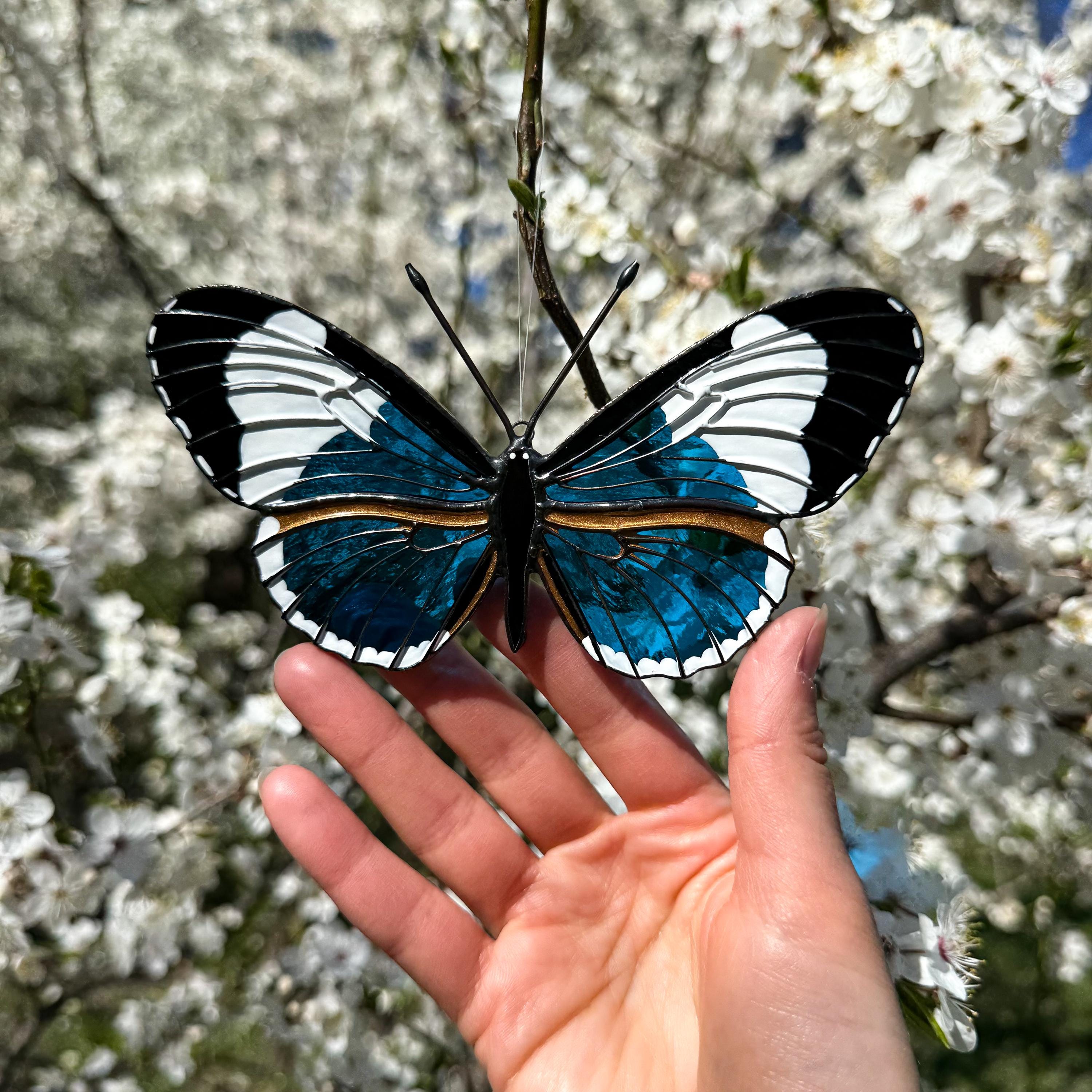 SunStainedGlassUA Sapho Longwing Butterfly Stained Glass Suncatcher Handmade