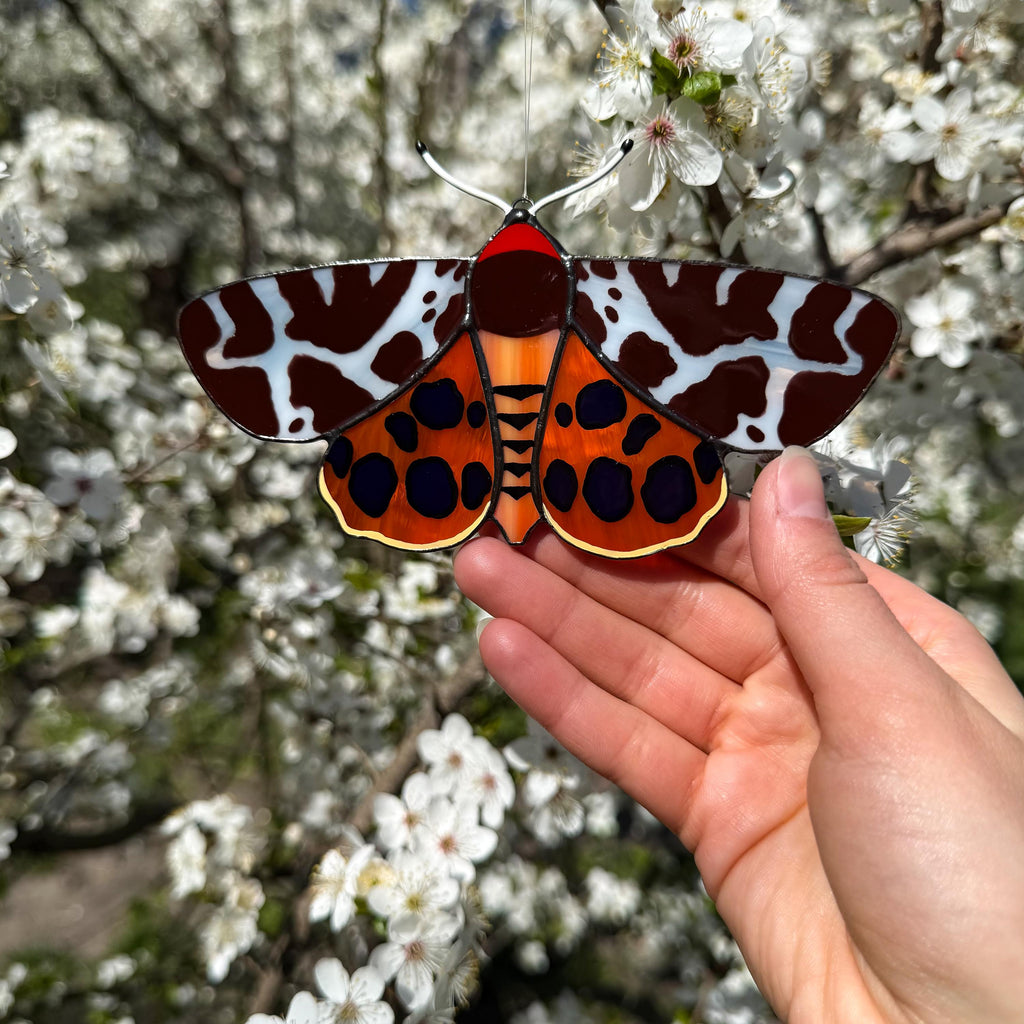 SunStainedGlassUA Garden Tiger Moth Stained Glass Suncatcher 5.6in