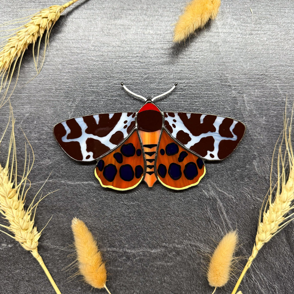SunStainedGlassUA Garden Tiger Moth Stained Glass Suncatcher 5.6in