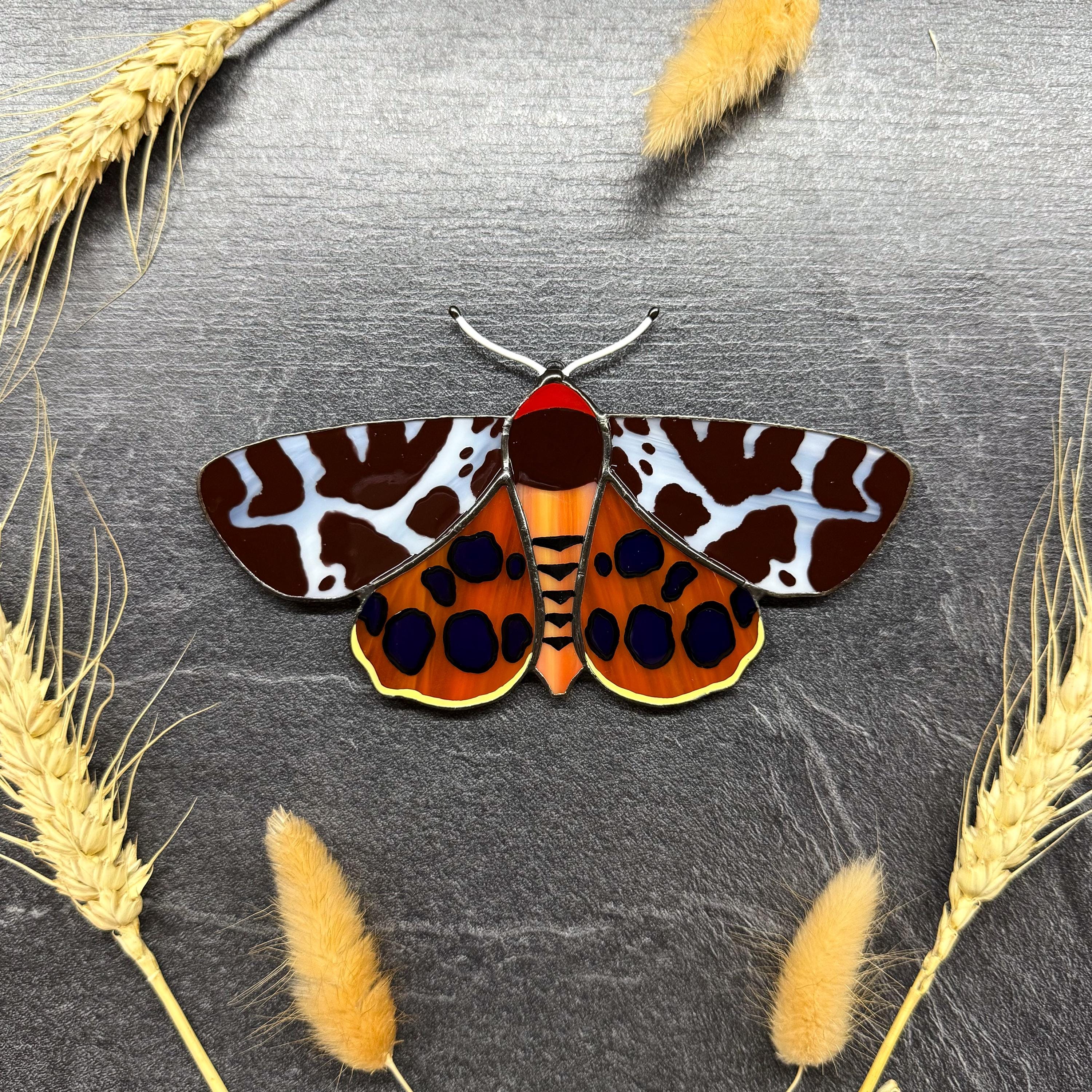 SunStainedGlassUA Garden Tiger Moth Stained Glass Suncatcher 5.6in
