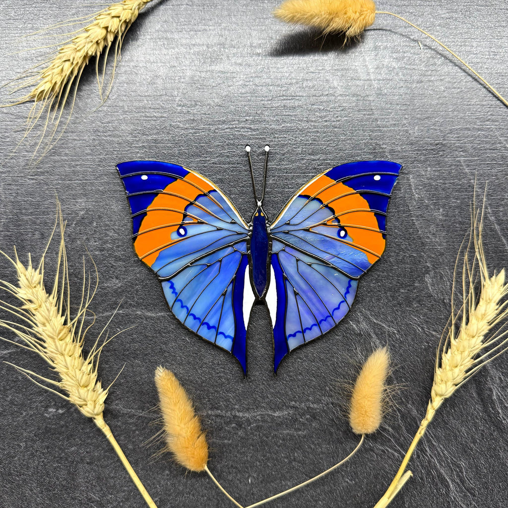 SunStainedGlassUA Orange Oakleaf Stained Glass Butterfly Suncatcher